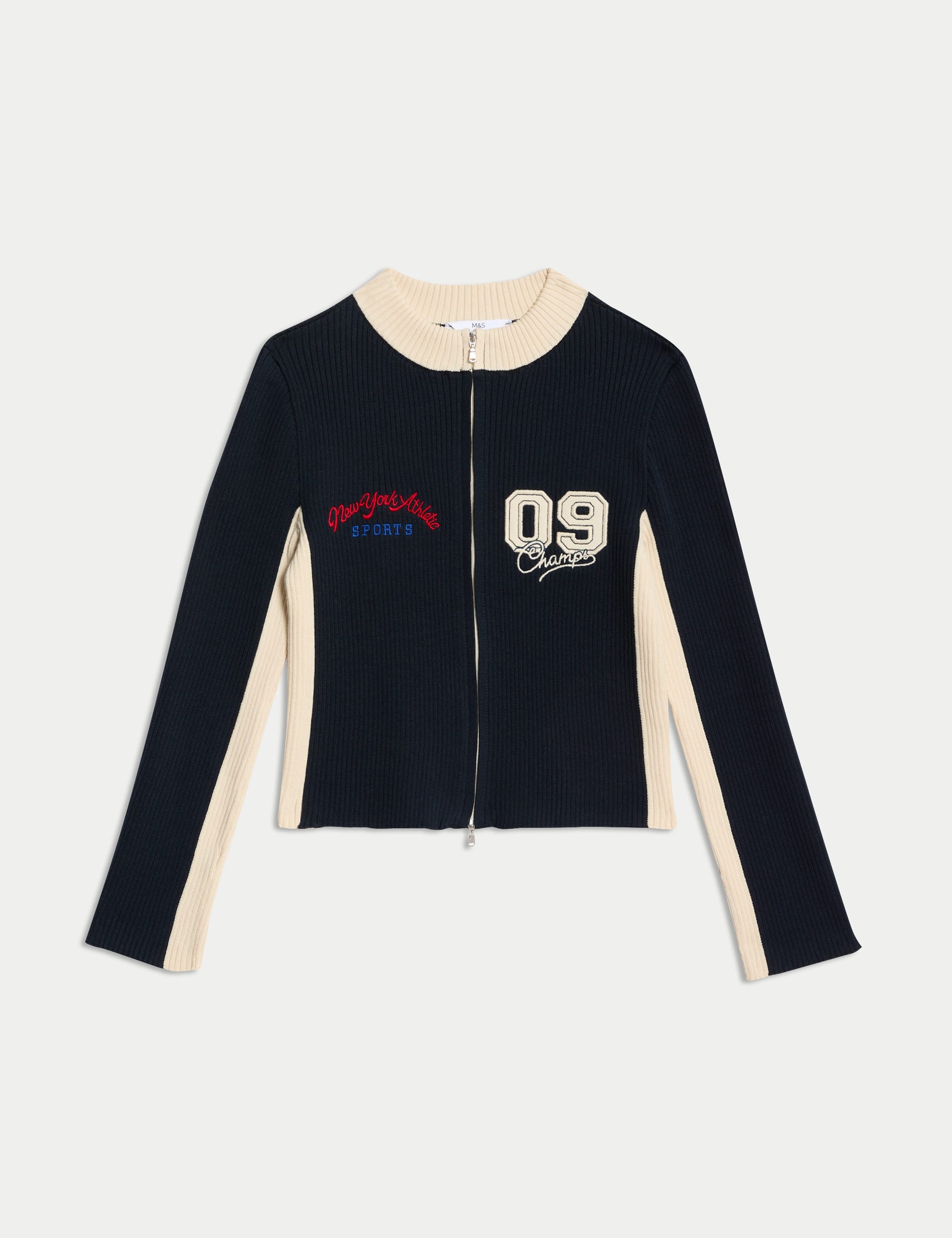 M&S Collection Girls Cotton Rich Varsity Zip Jumper (6-16 Yrs) - 11-12 - Navy, Navy