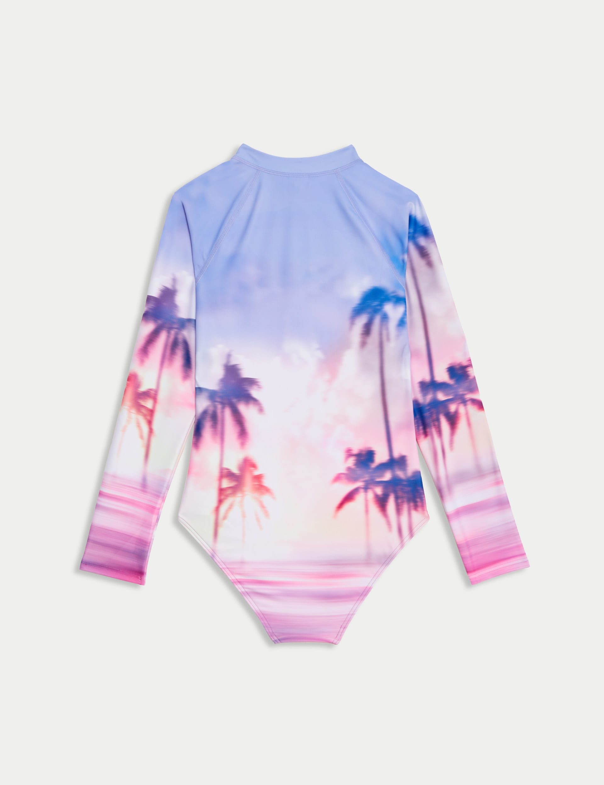 M&S Collection Girls Sunset Print Long Sleeve Swimsuit (6-16 Yrs) - 13-14 - Blue Mix, Blue Mix