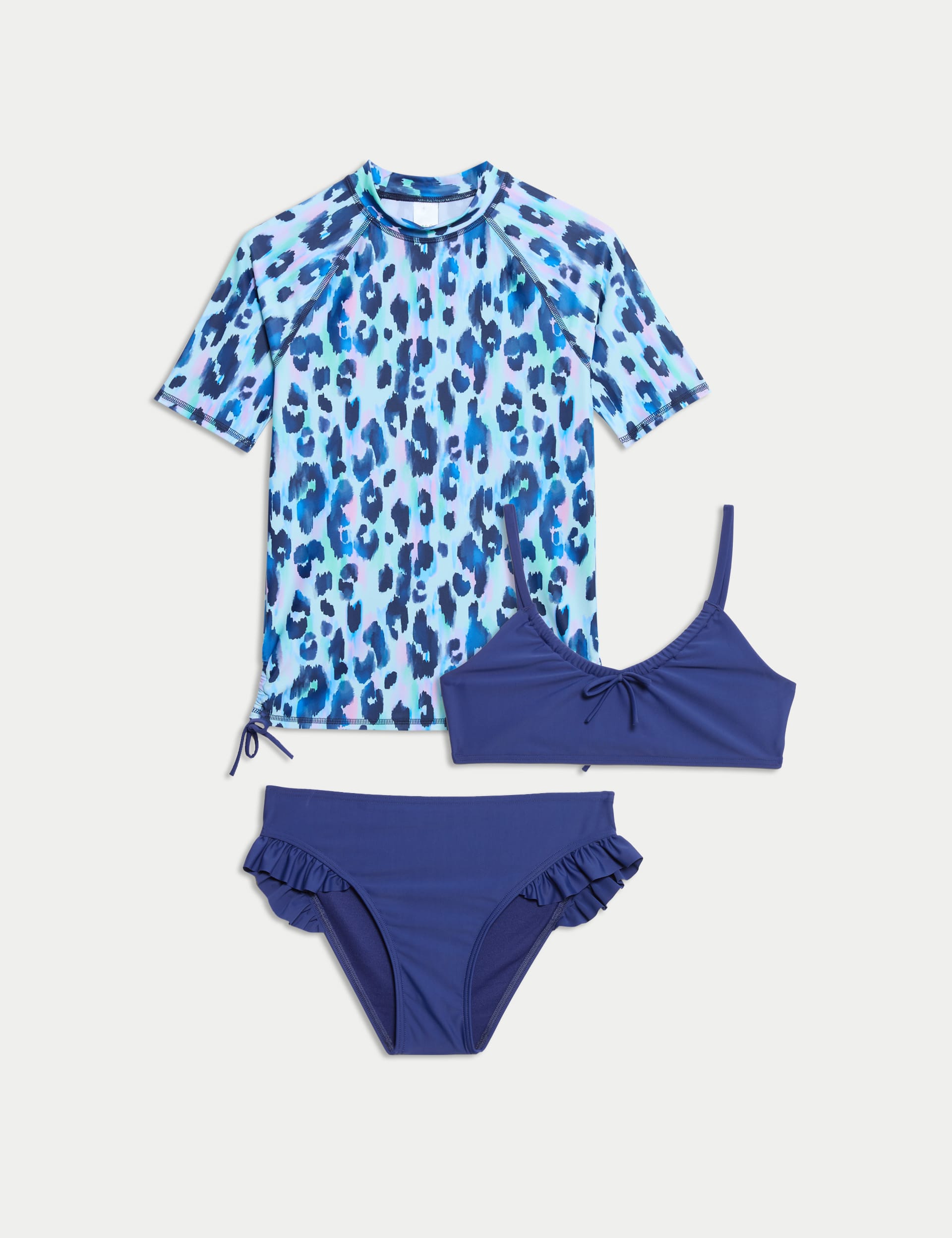 M&S Collection Girls 3pc Animal Print Swim Set (6-16 Yrs) - 8-9 Y - Blue Mix, Blue Mix