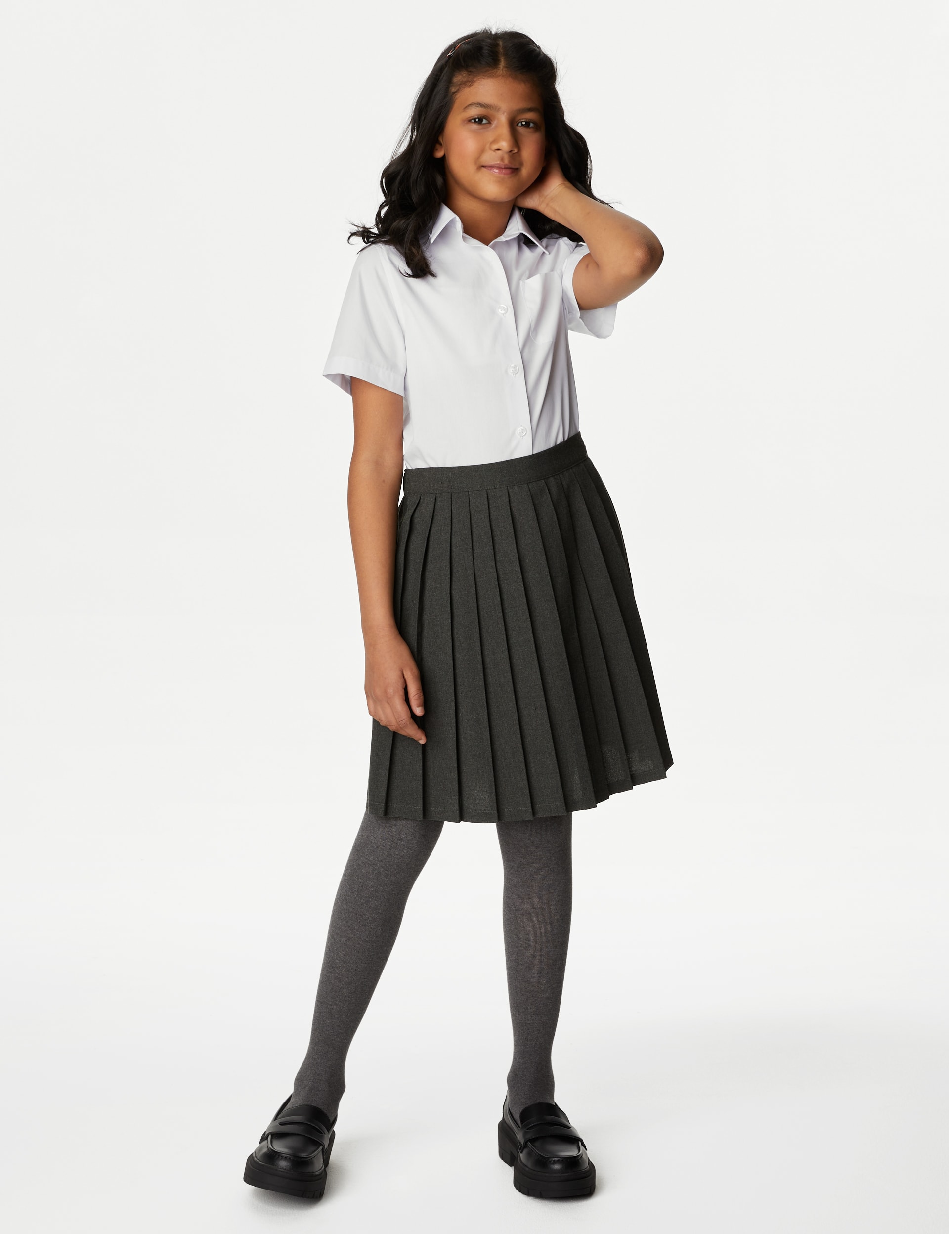 M&S Collection Girls Easy Dressing Pull On School Skirt (2-16 Yrs) - 10-11 - Grey, Black,Grey