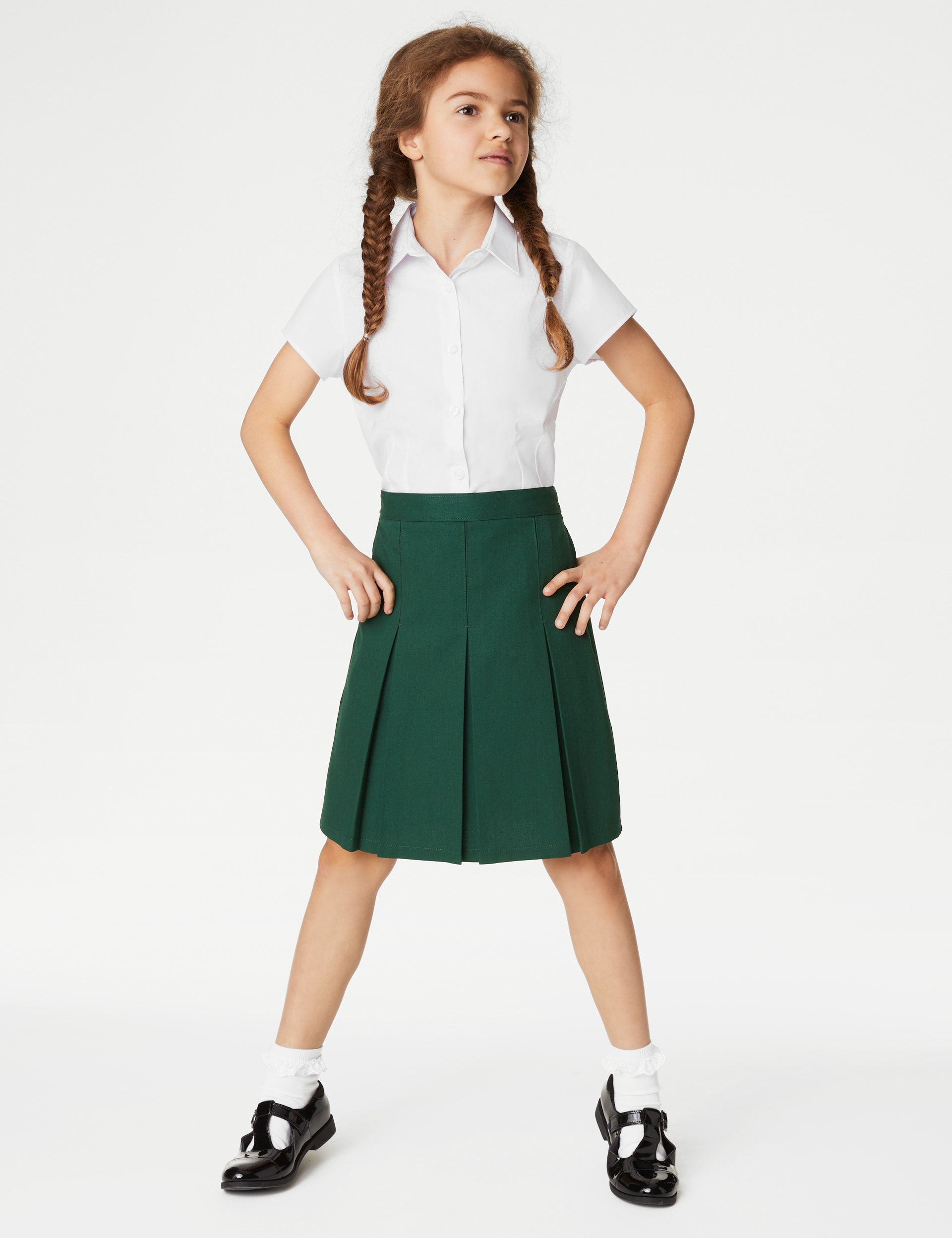 M&S Collection Girls Permanent Pleats School Skirt (2-16 Yrs) - 6-7 Y - Green, Green,Navy,Grey,Black