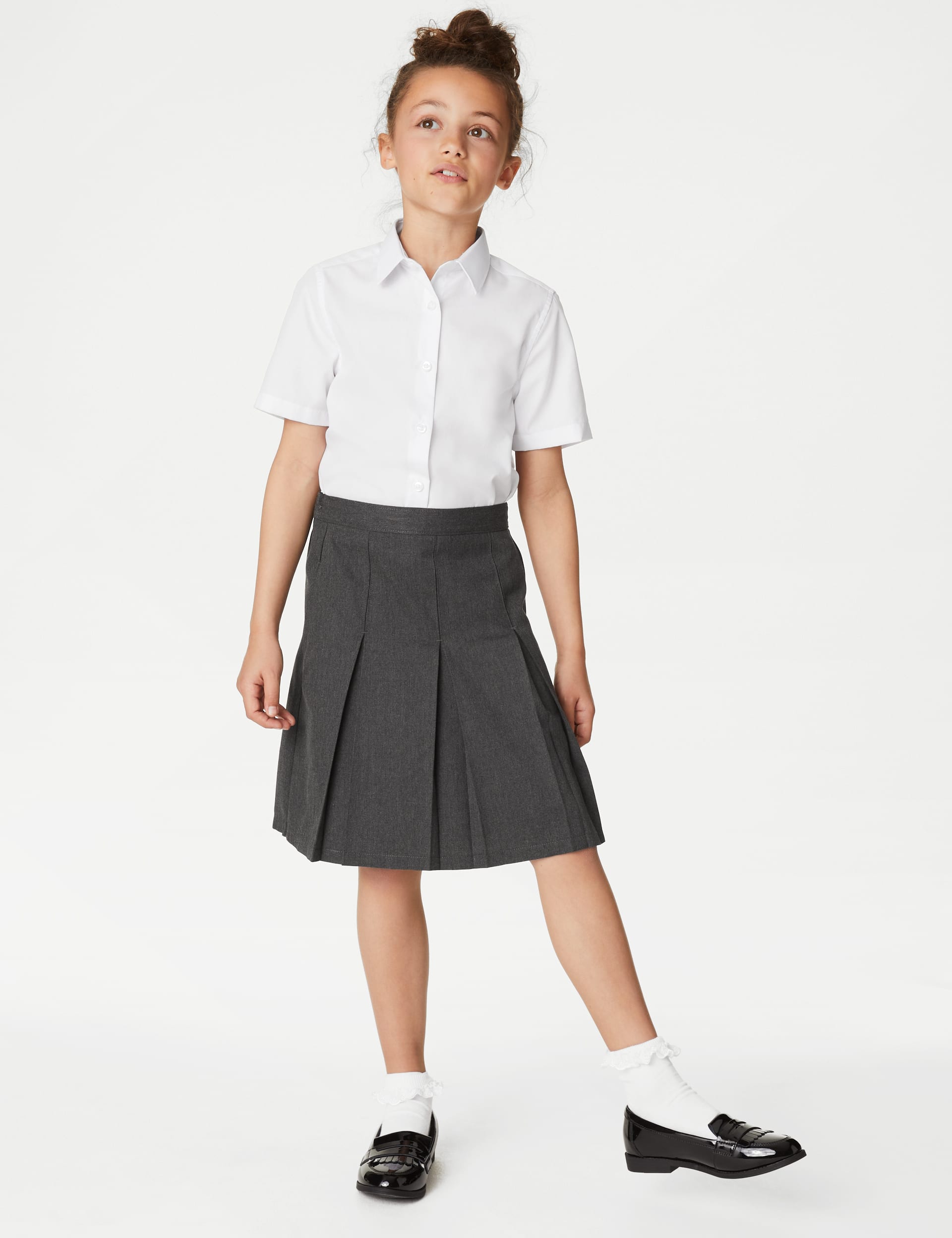 M&S Collection Girls Permanent Pleats School Skirt (2-16 Yrs) - 9-10Y - Grey, Black,Navy,Grey,Green