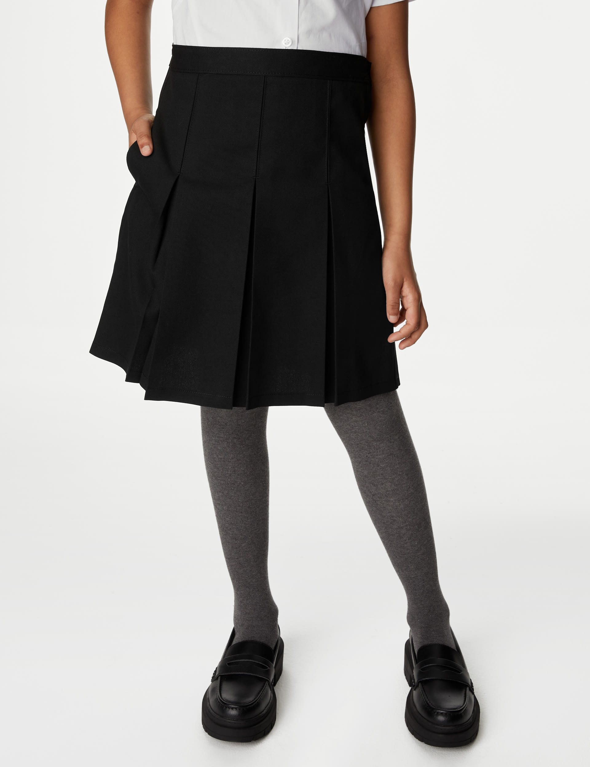 M&S Collection Girls Permanent Pleats School Skirt (2-16 Yrs) - 31.5 - Black, Black