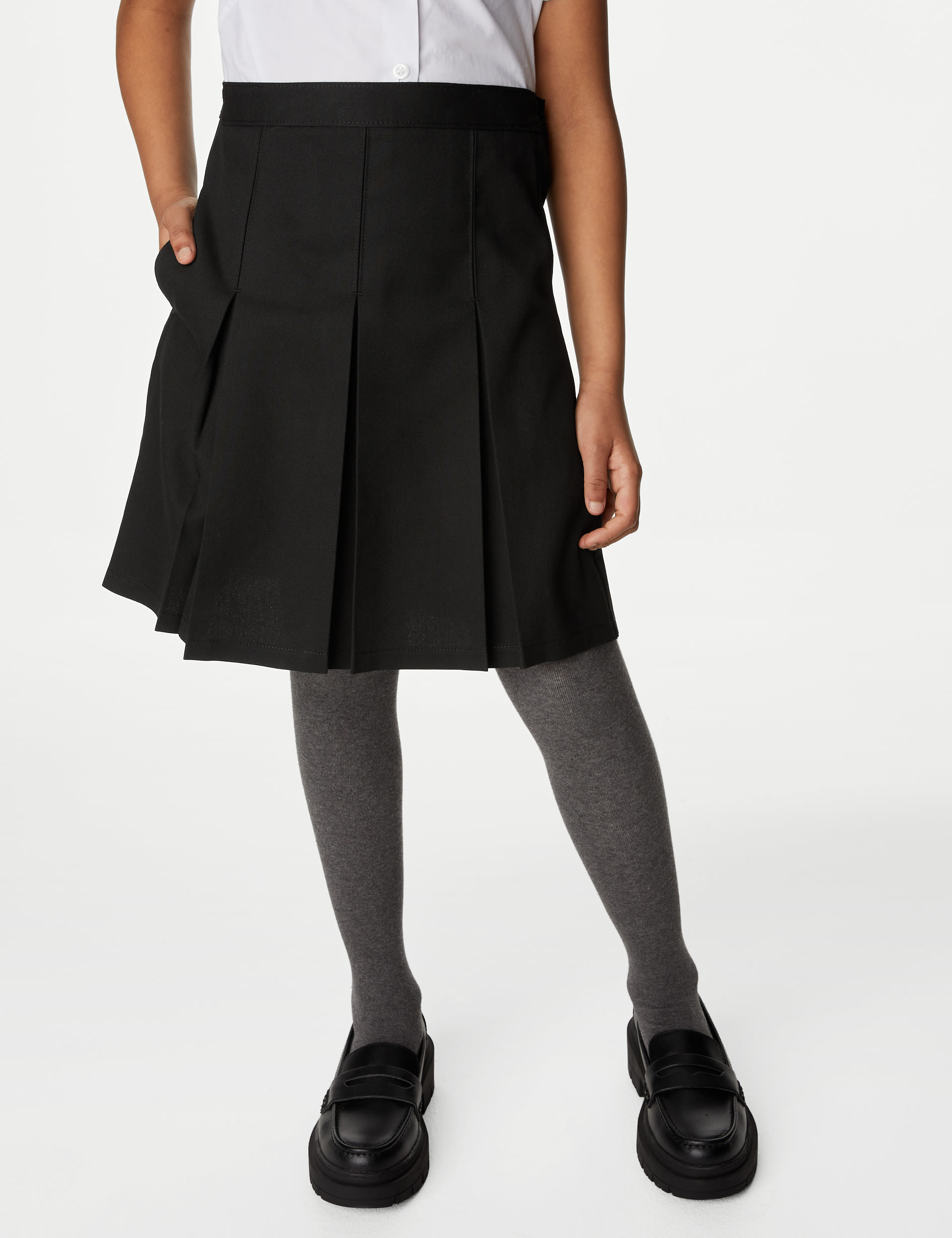 M&S Collection Girls Slim Fit Permanent Pleats School Skirt (2-18 Yrs) - 8-9 Y - Black, Black,Grey