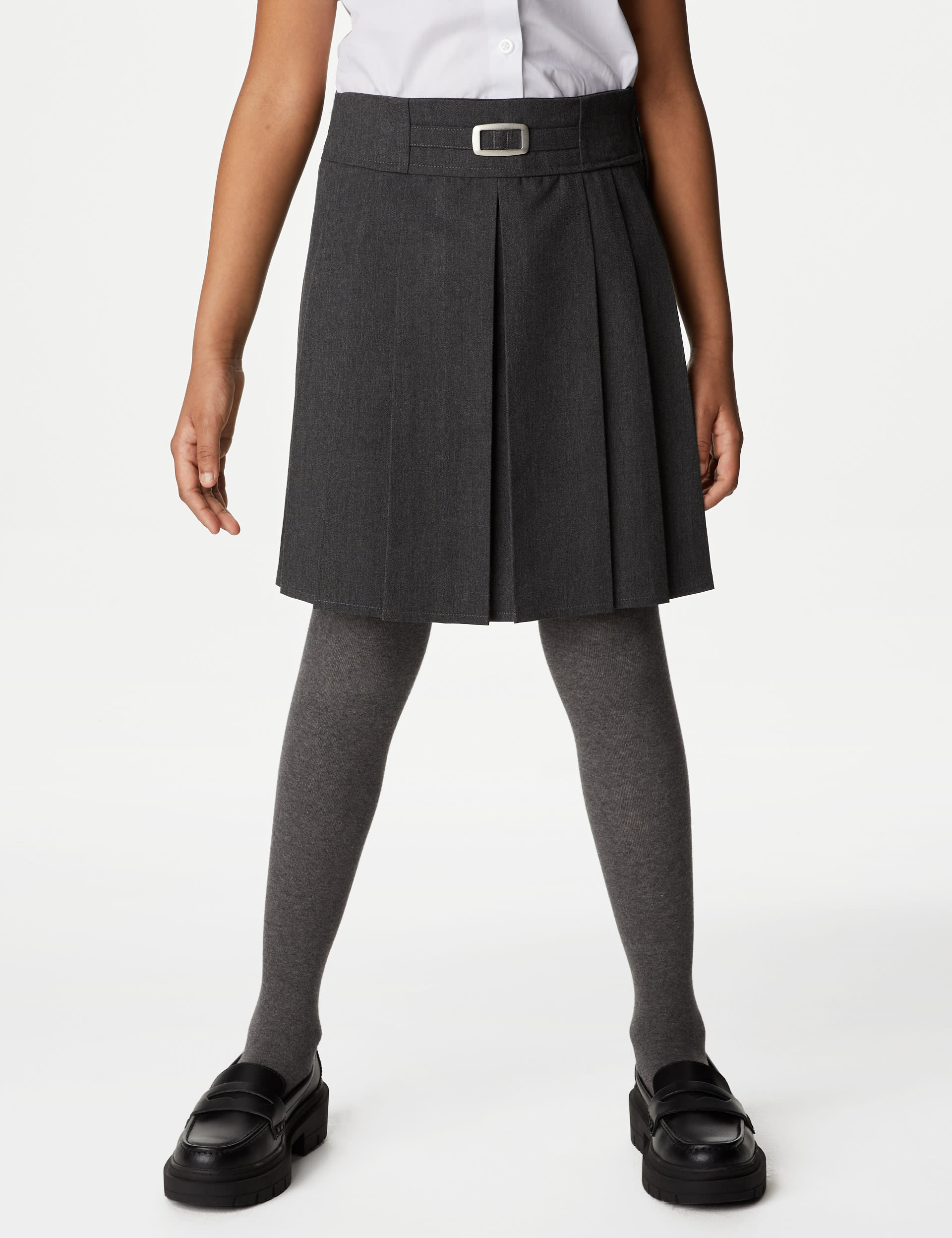 M&S Collection Girls Permanent Pleats School Skirt (2-16 Yrs) - 9-10Y - Grey, Grey