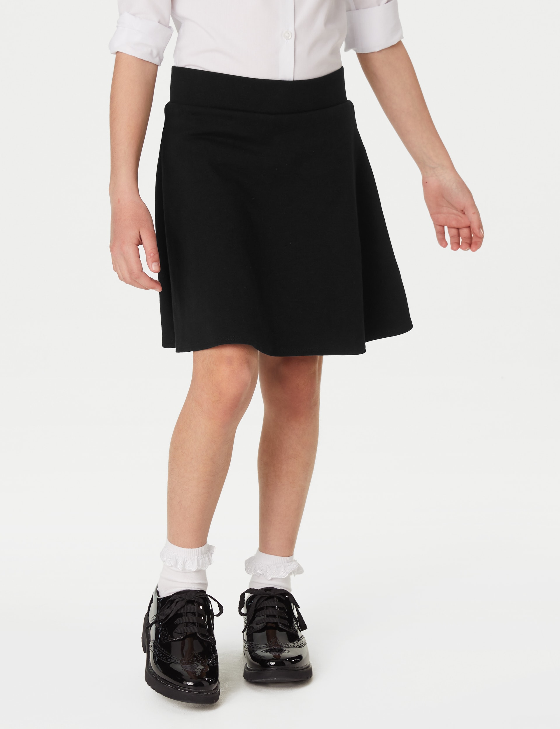 M&S Collection Girls Jersey School Skort (2-18 Yrs) - 8-9 Y - Black, Black,Grey