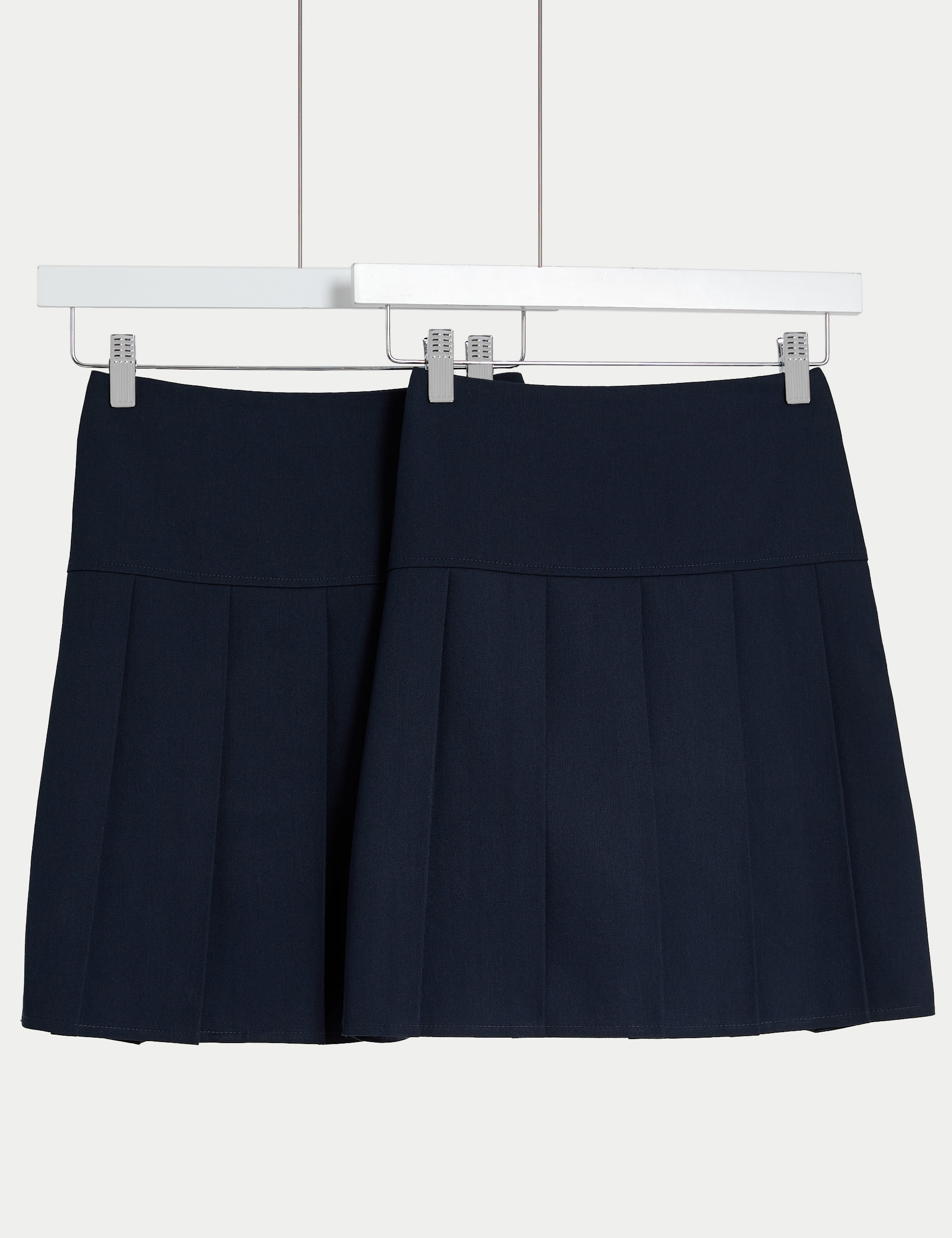 M&S Collection Girls 2 Pack Girls Pleated School Skirts (2-18 Yrs) - 7-8 Y - Navy, Navy,Grey