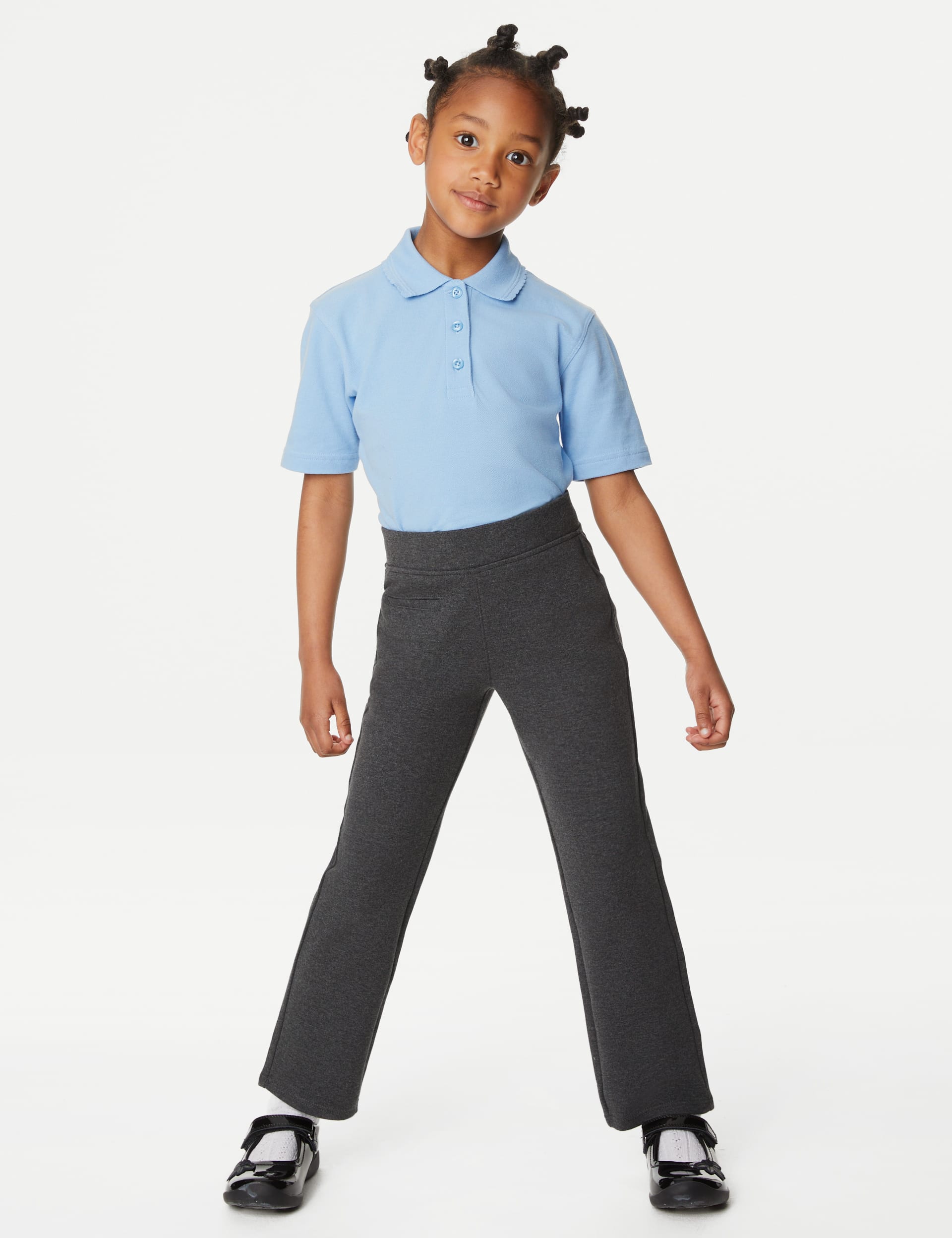 M&S Collection Girls Regular Leg Jersey School Trousers (2-16 Yrs) - 9-10Y - Grey, Grey,Navy Mix,Black Mix