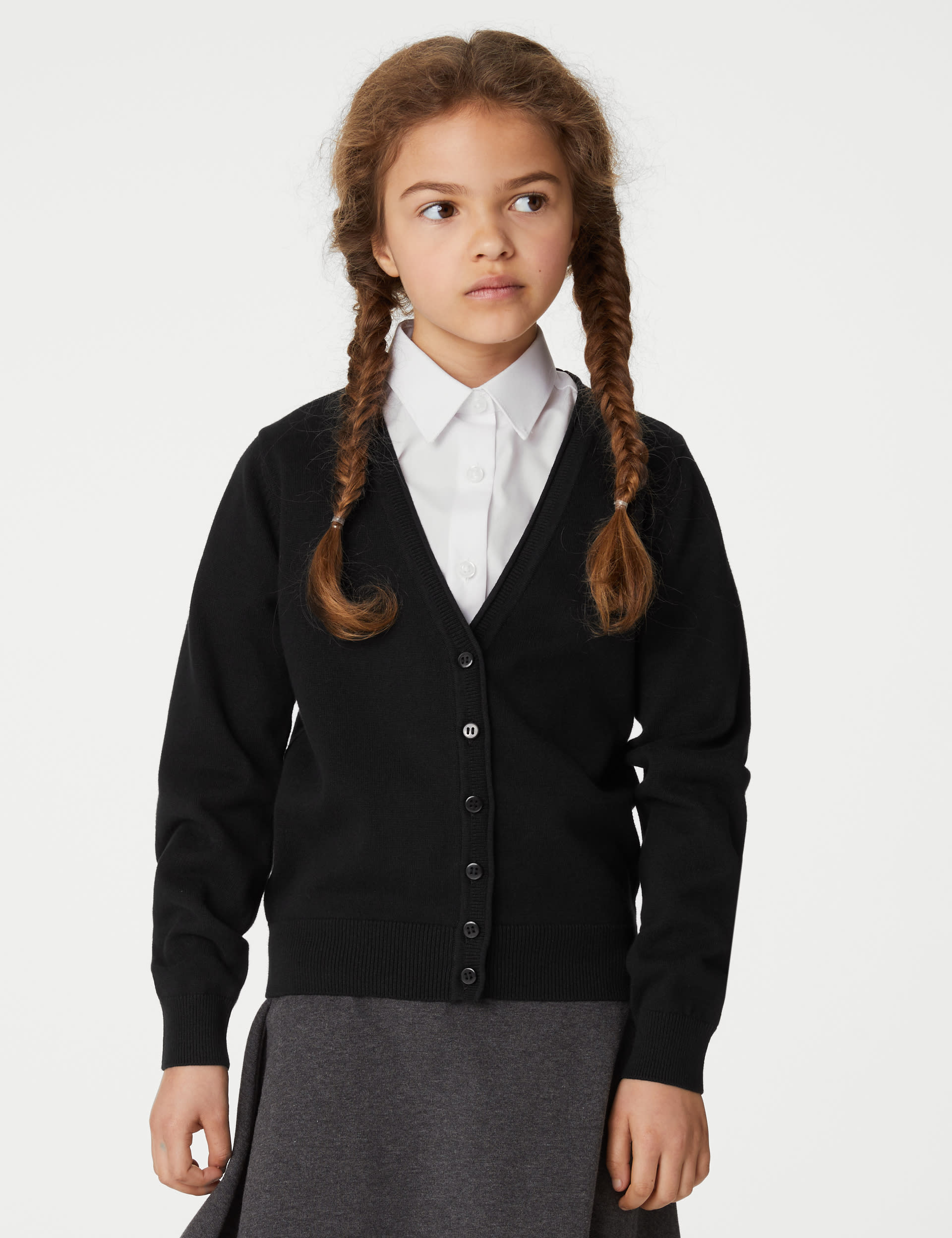 M&S Collection Girls 2 Pack Girls Pure Cotton School Cardigan (3-18 Yrs) - 16-17 - Black, Black,Red,Navy,Blue,Grey,Green,Burgundy