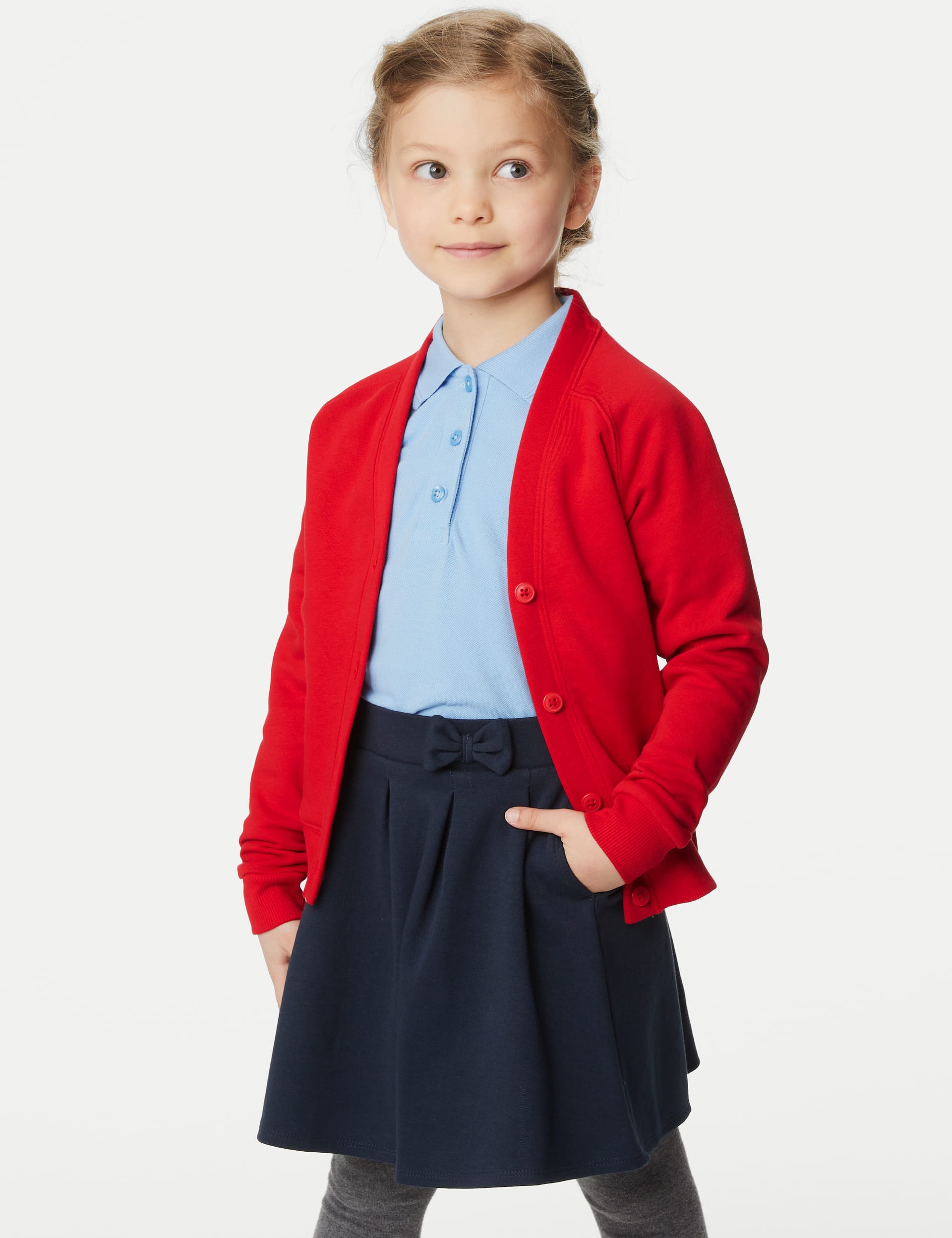 M&S Collection Girls Jersey School Cardigan (2-18 Yrs) - 13-14 - Red, Navy,Bottle Green,Royal Blue,R