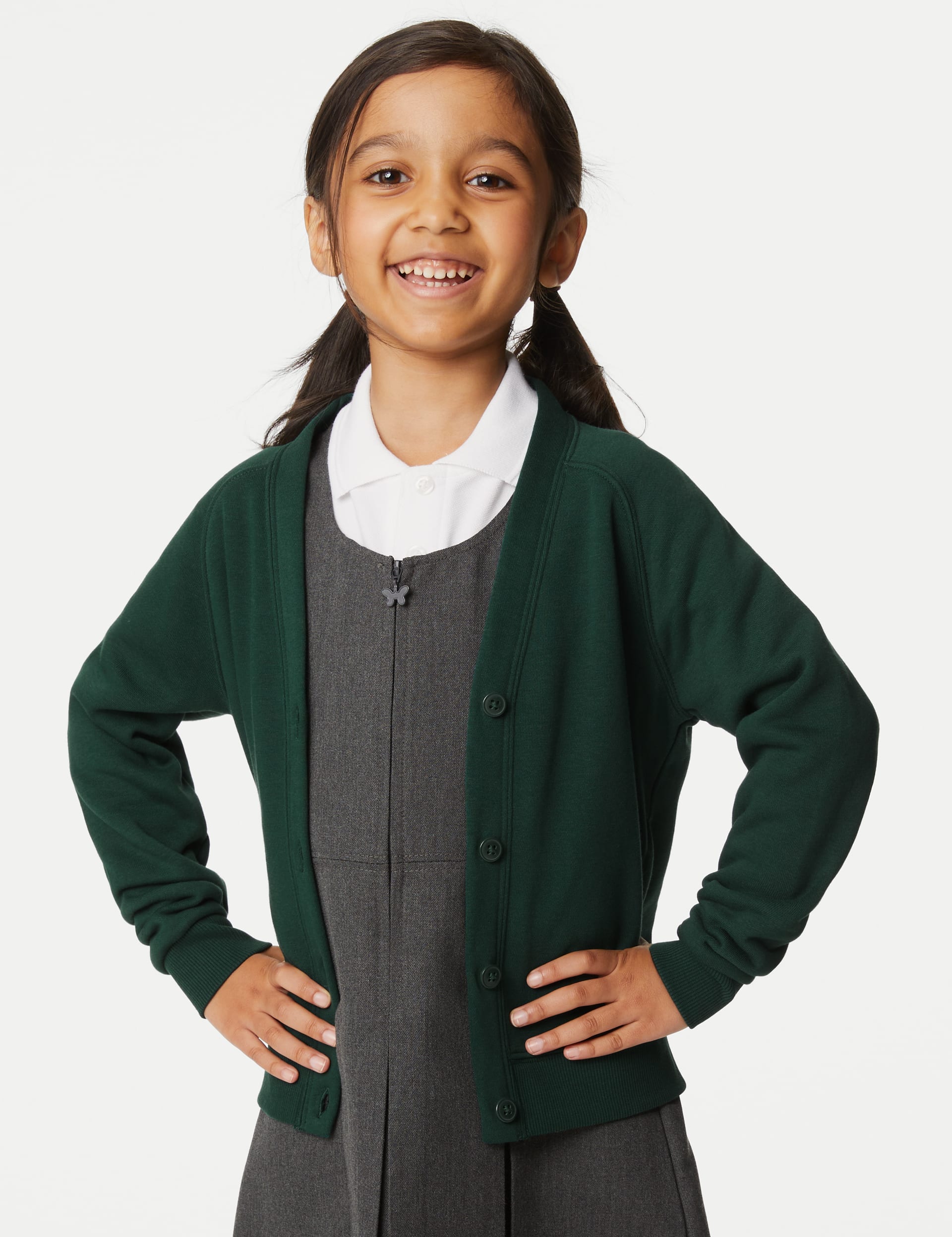 M&S Collection Girls Jersey School Cardigan (2-18 Yrs) - 12-13 - Bottle Green, Bottle Green,Red