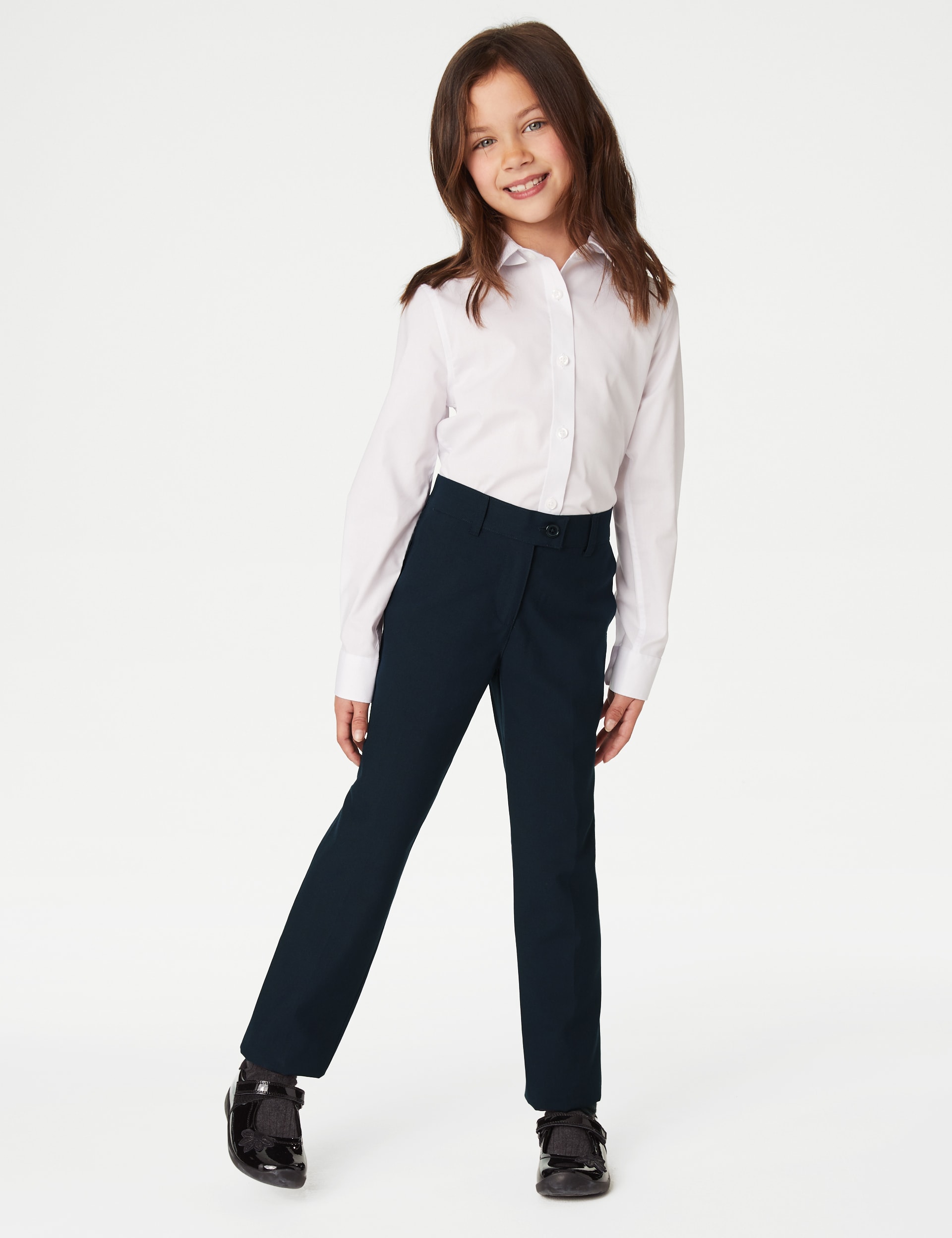 M&S Collection Girls 2 Pack Girls Slim Leg School Trousers (2-18 Yrs) - 9-10Y - Navy, Navy,Grey,Blac