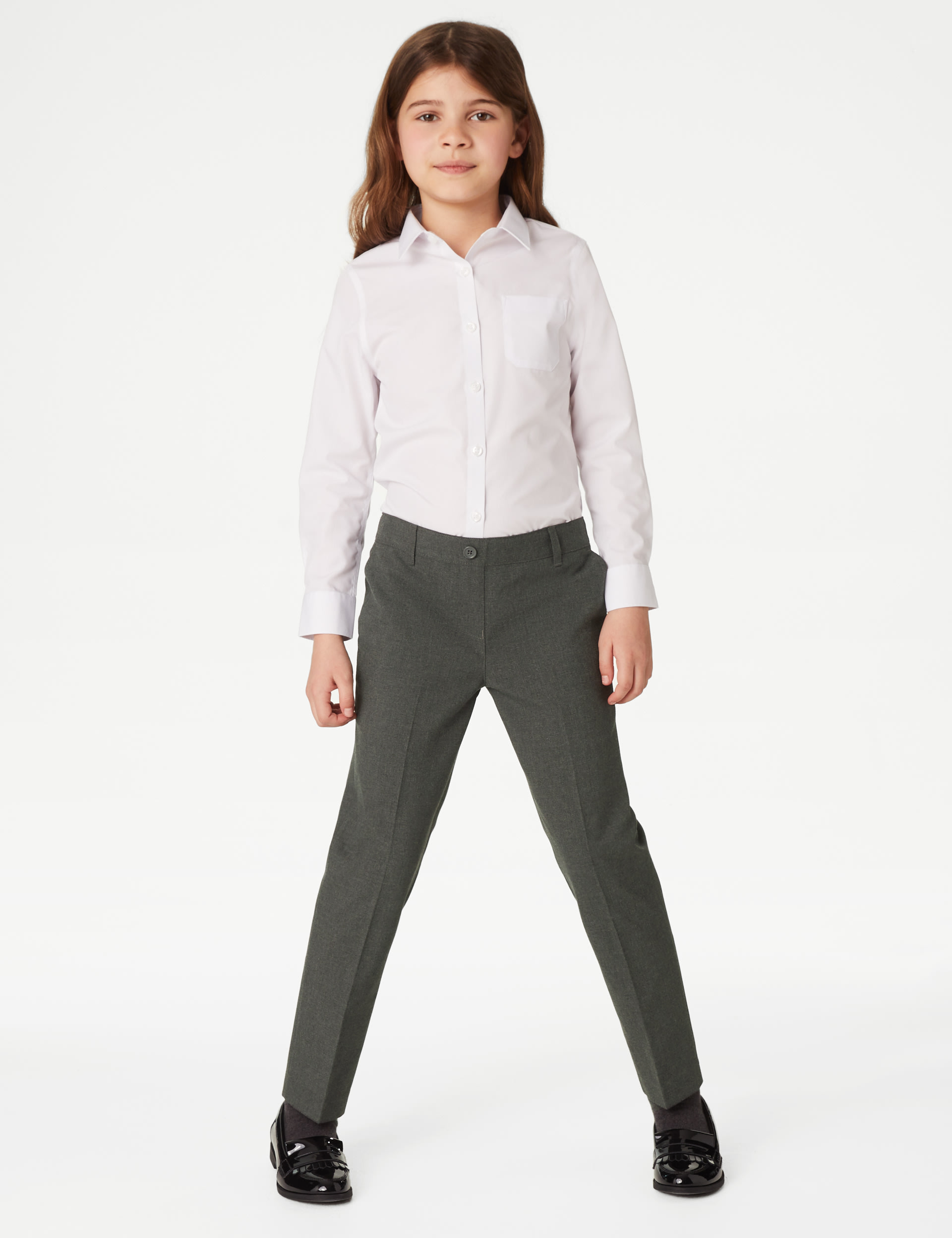 M&S Collection Girls 2 Pack Girls Easy Dressing School Trousers (3-18 Yrs) - 12-13 - Grey, Grey,Blac