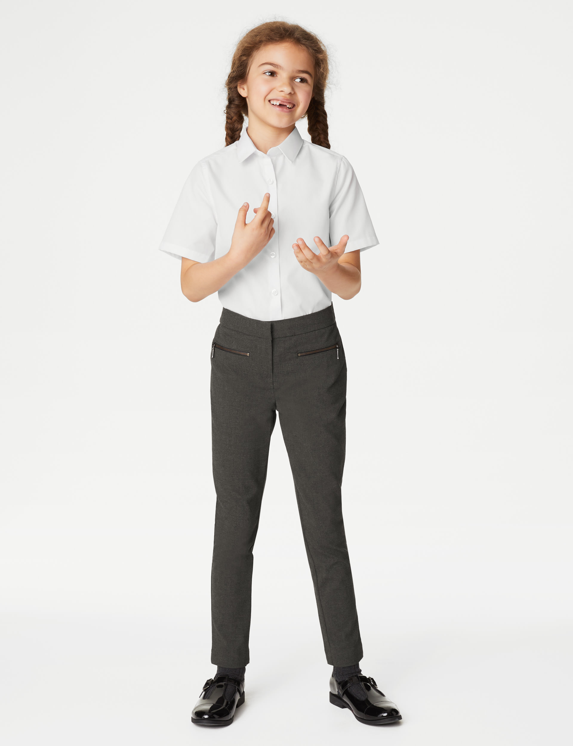 M&S Collection Girls Super Skinny Leg Zip School Trousers (2-18 Yrs) - 5-6 Y - Grey, Black,Grey