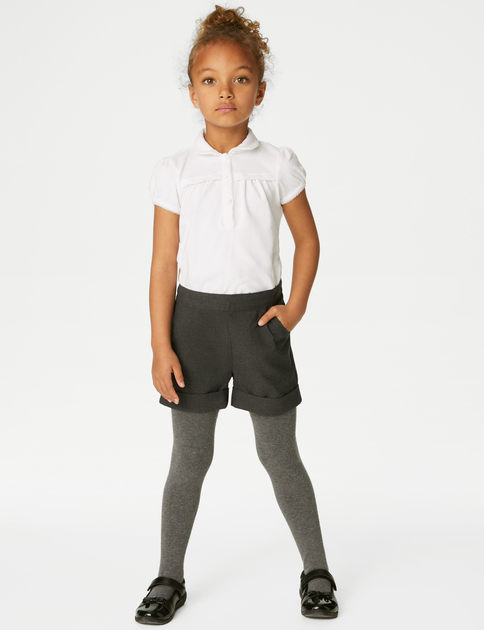 M&S Collection Girls Turn Up School Shorts (2-16 Yrs) - 9-10Y - Grey, Grey,Black