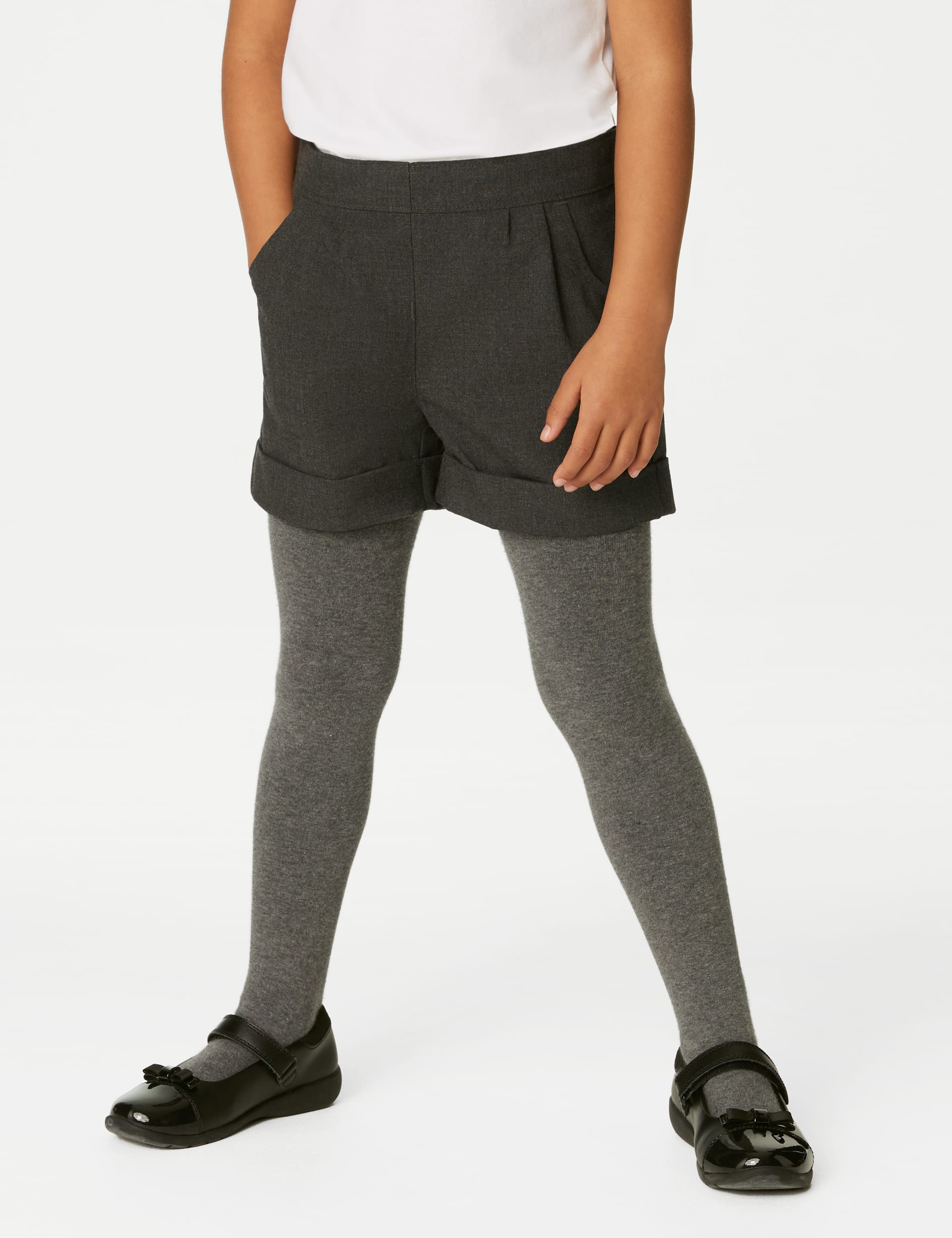 M&S Collection Girls Turn Up School Shorts (2-16 Yrs) - 14-15 - Grey, Grey,Black