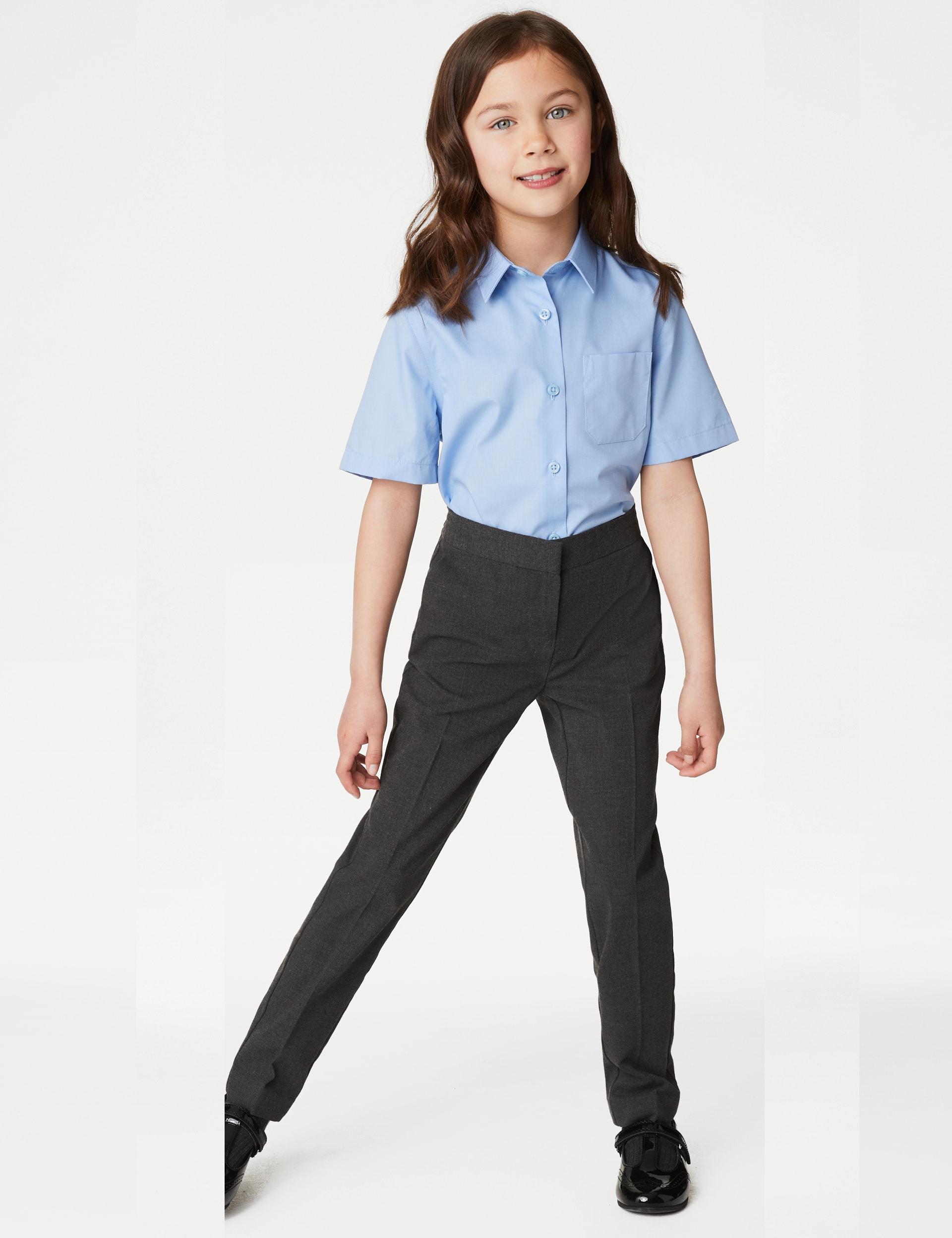 M&S Collection Girls Skinny Leg School Trousers (2-18 Yrs) - 9-10Y - Grey, Grey