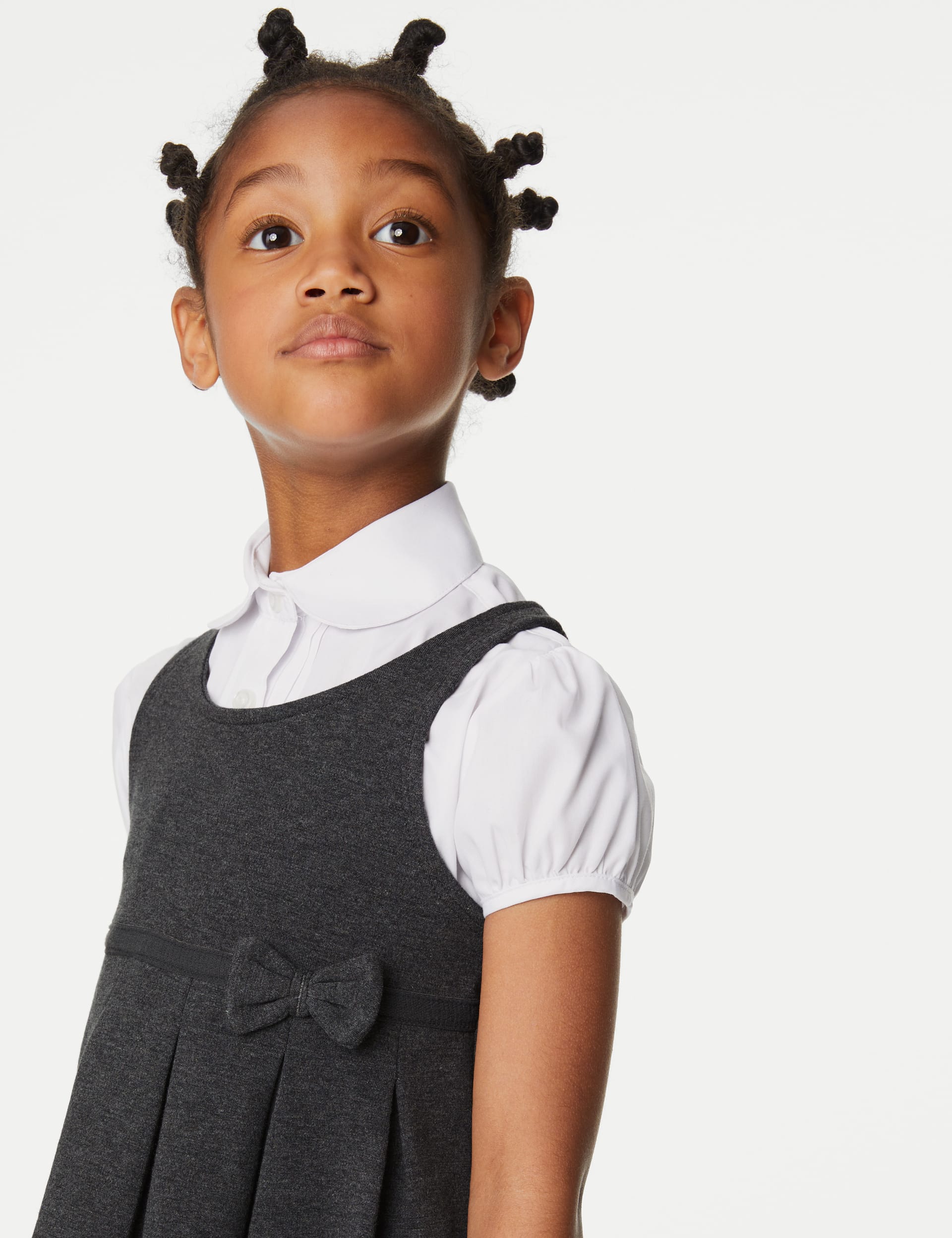 M&S Collection Girls Jersey Bow School Pinafore (2-12 Yrs) - 4-5 Y - Grey, Grey