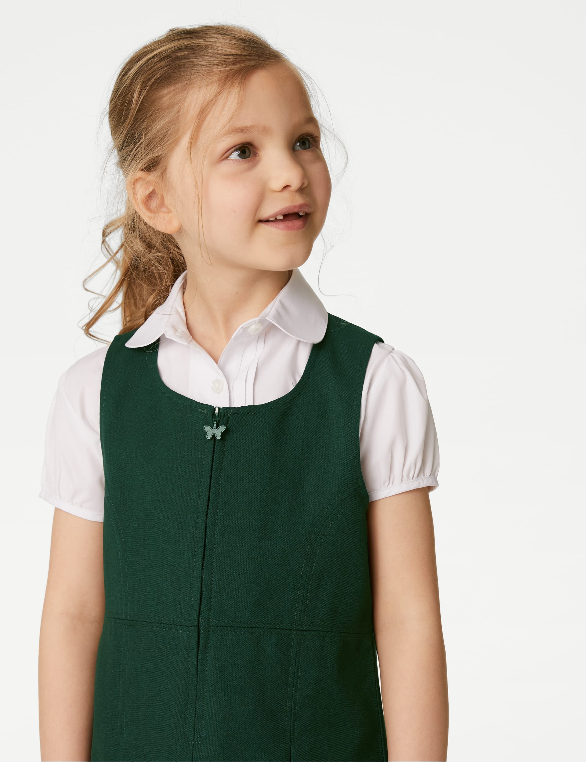 M&S Collection Girls Pleated School Pinafore (2-12 Yrs) - 10-11 - Bottle Green, Grey,Bottle Green