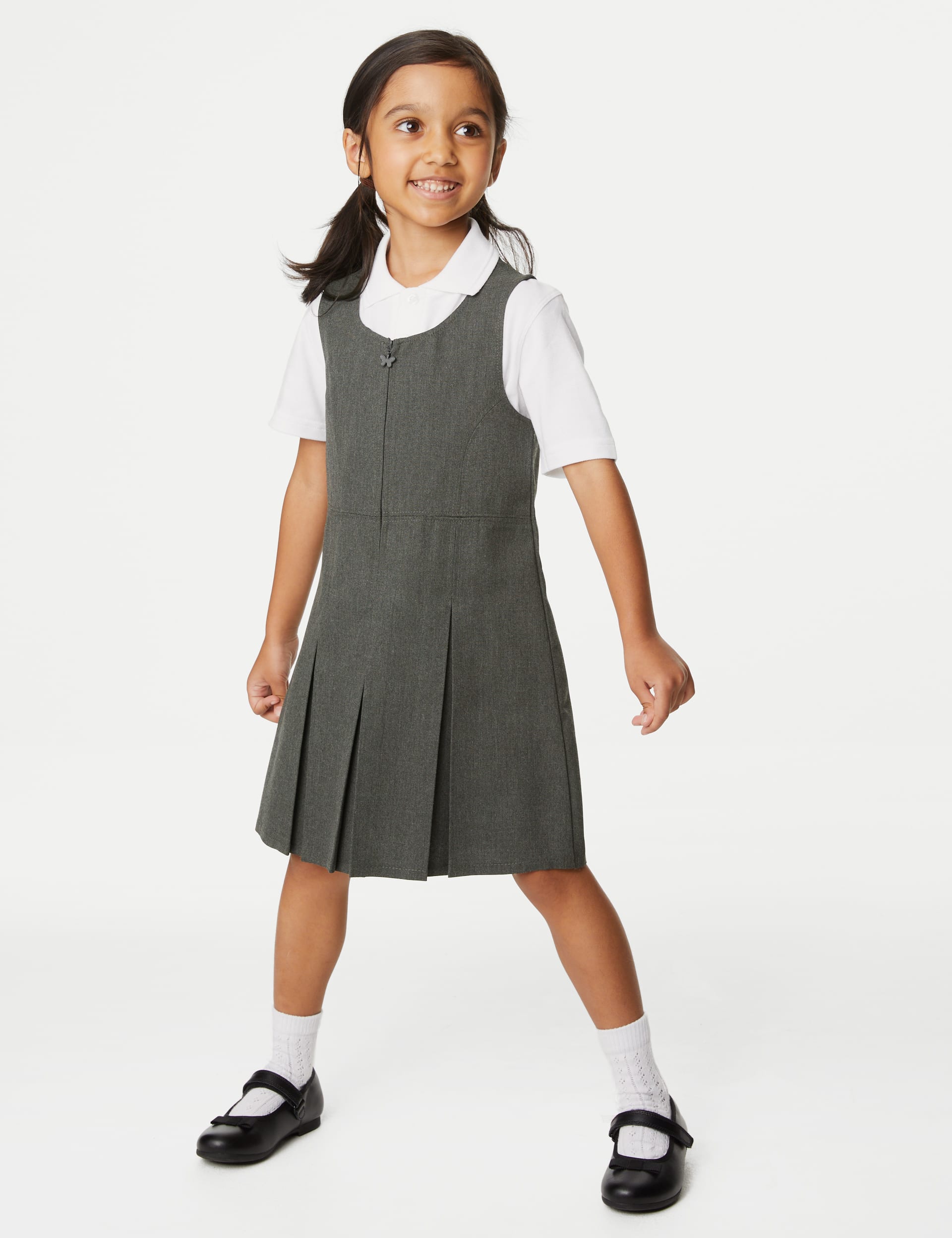 M&S Collection Girls Pleated School Pinafore (2-12 Yrs) - 4-5 Y - Grey, Black,Grey