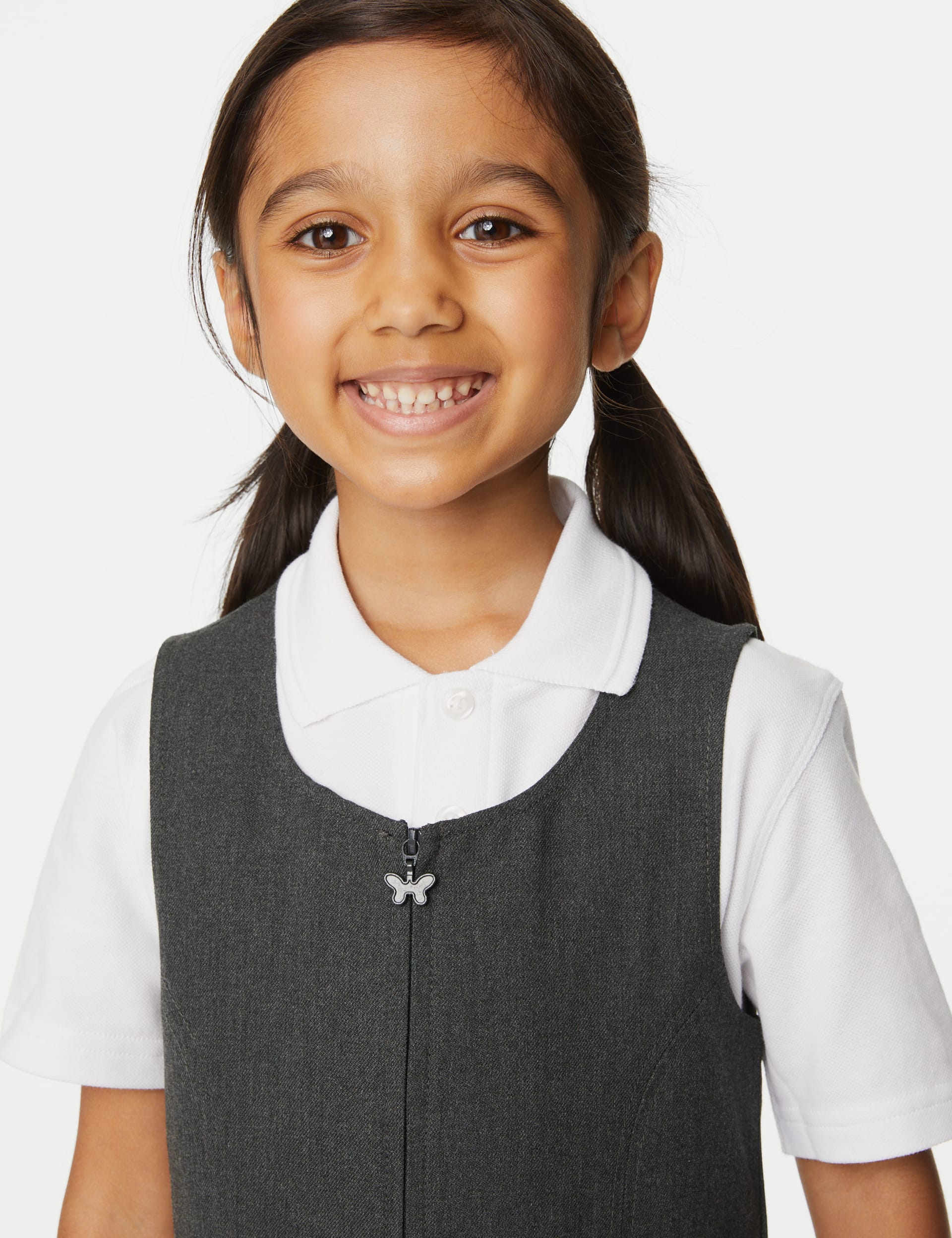 M&S Collection Girls Longer Length Pleated School Pinafore (2-12 Yrs) - 6-7 YLNG - Grey, Grey