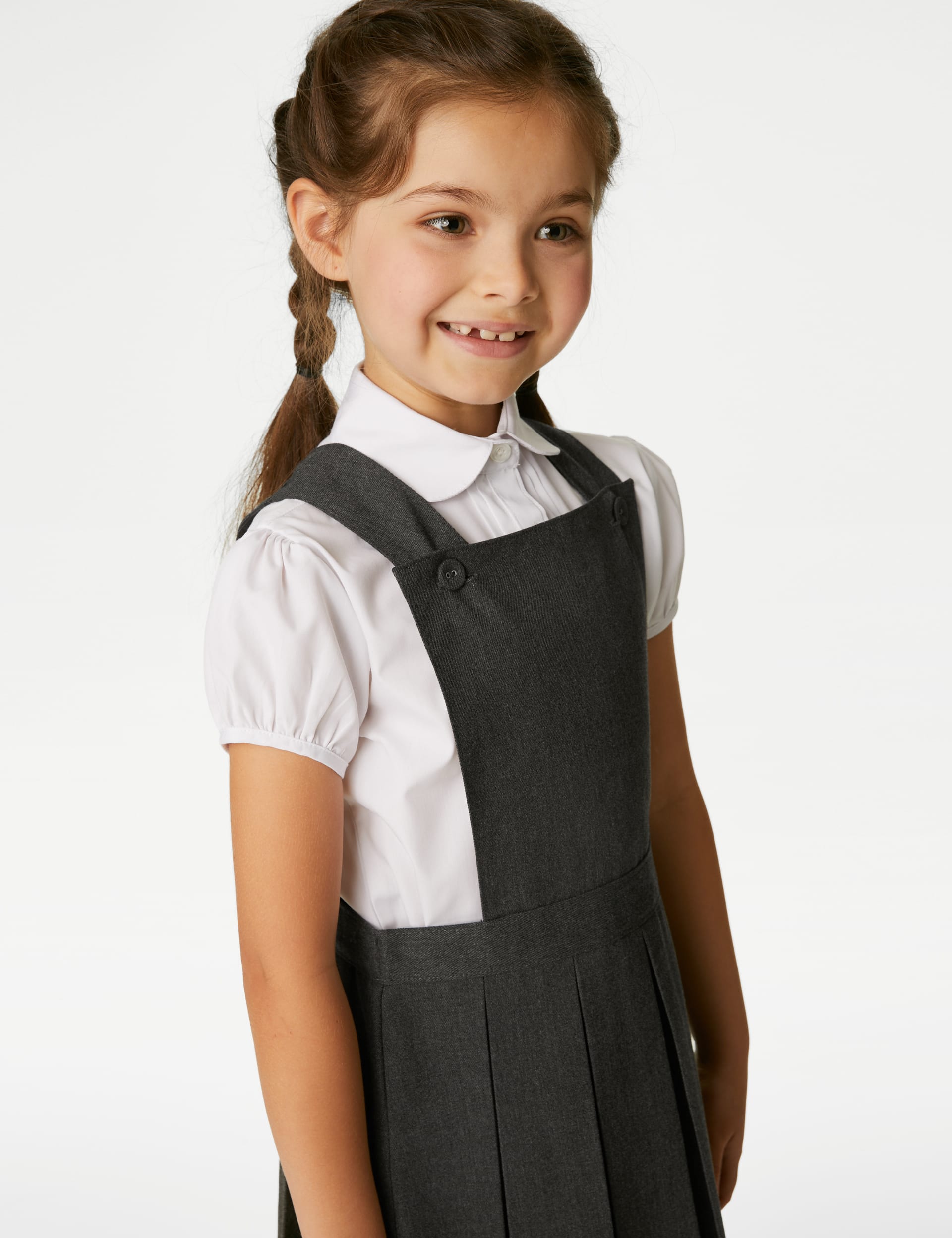 M&S Collection Girls Pleated Bib School Pinafore (2-12 Yrs) - 4-5 Y - Grey, Grey