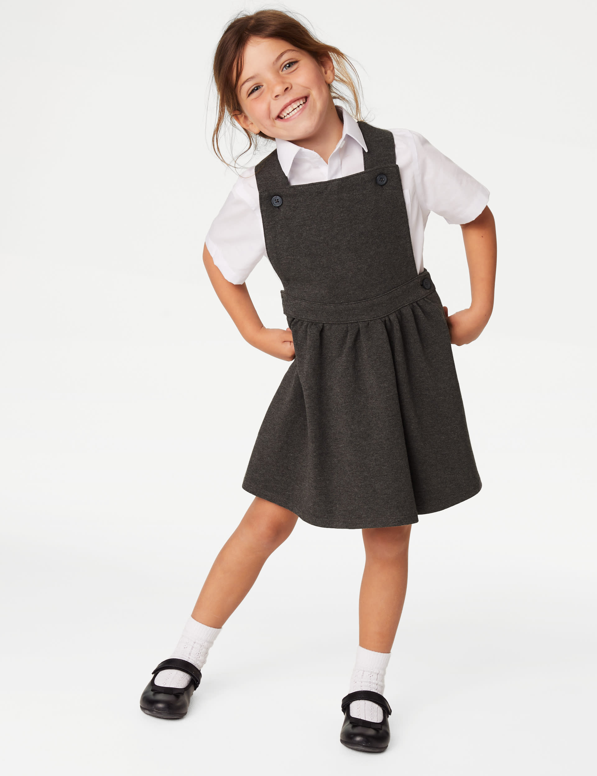 M&S Collection Girls Jersey School Pinafore (2-12 Yrs) - 6-7 Y - Grey, Grey