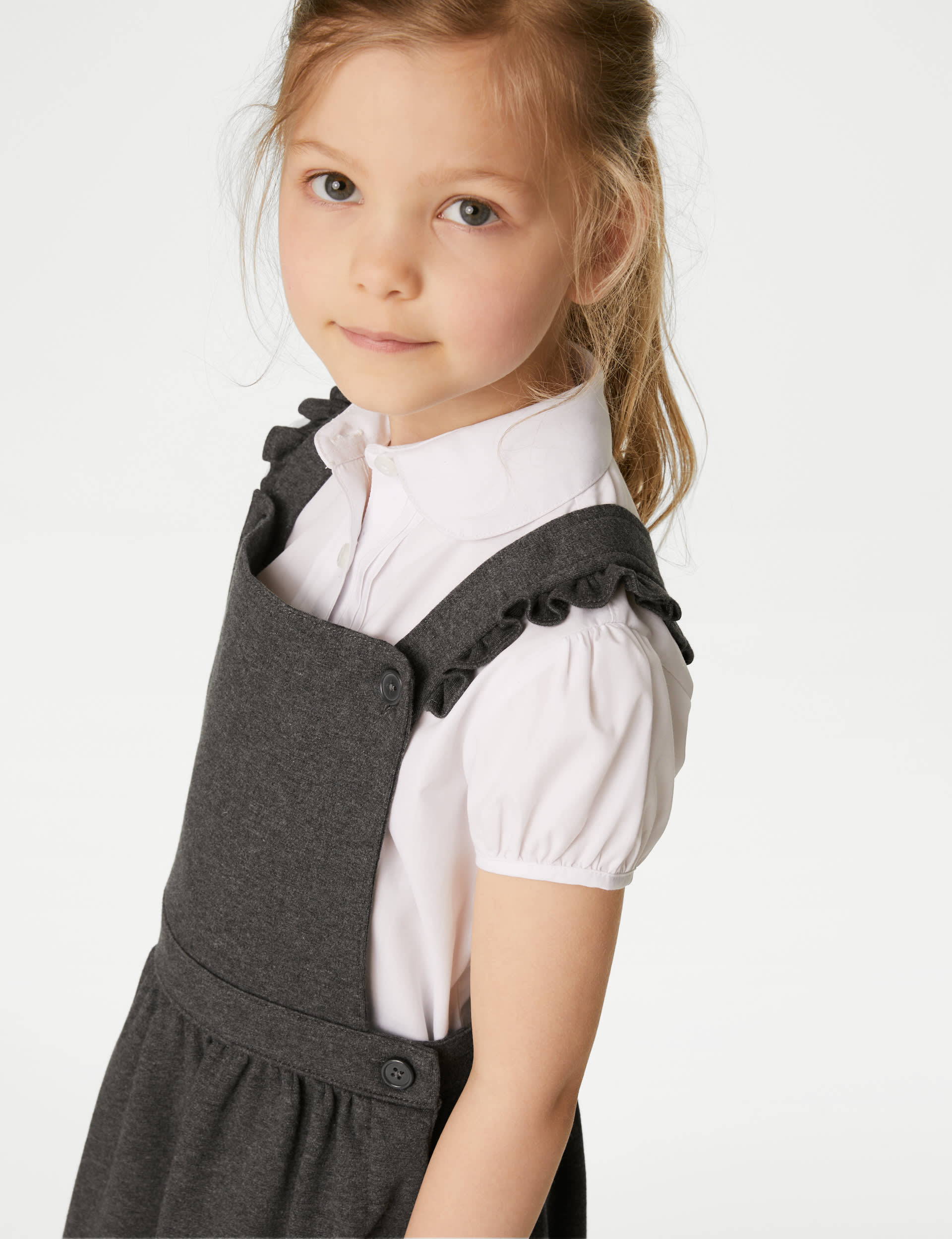 M&S Collection Girls Jersey Frilled School Pinafore (2-12 Yrs) - 10-11 - Grey, Grey