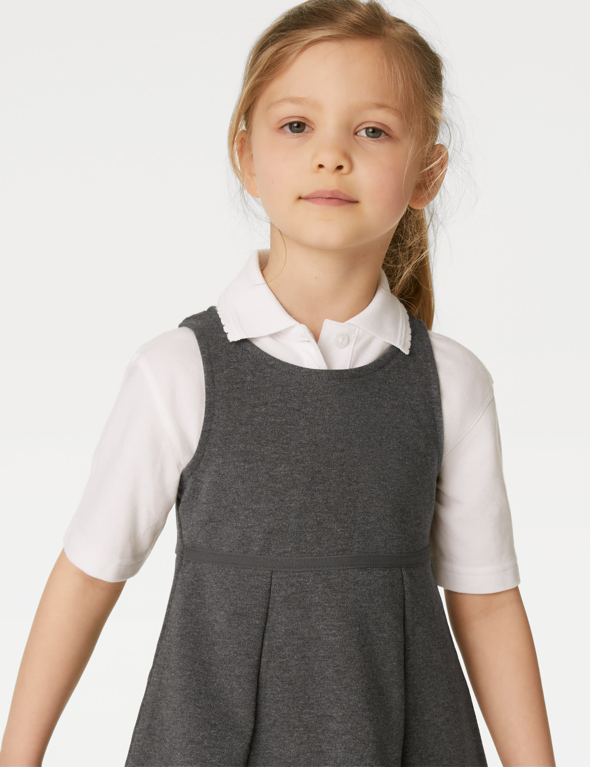 M&S Collection Girls 2 Pack Girls Jersey School Pinafores (2-12 Yrs) - 5-6 Y - Grey, Grey