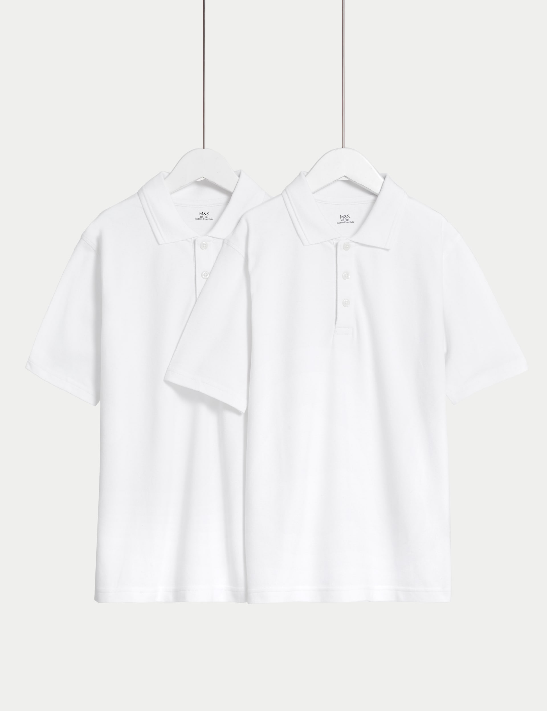 M&S Collection 2 Pack Unisex Easy Dressing School Polo Shirts (2-18 Yrs) - 3-4 Y - White, White