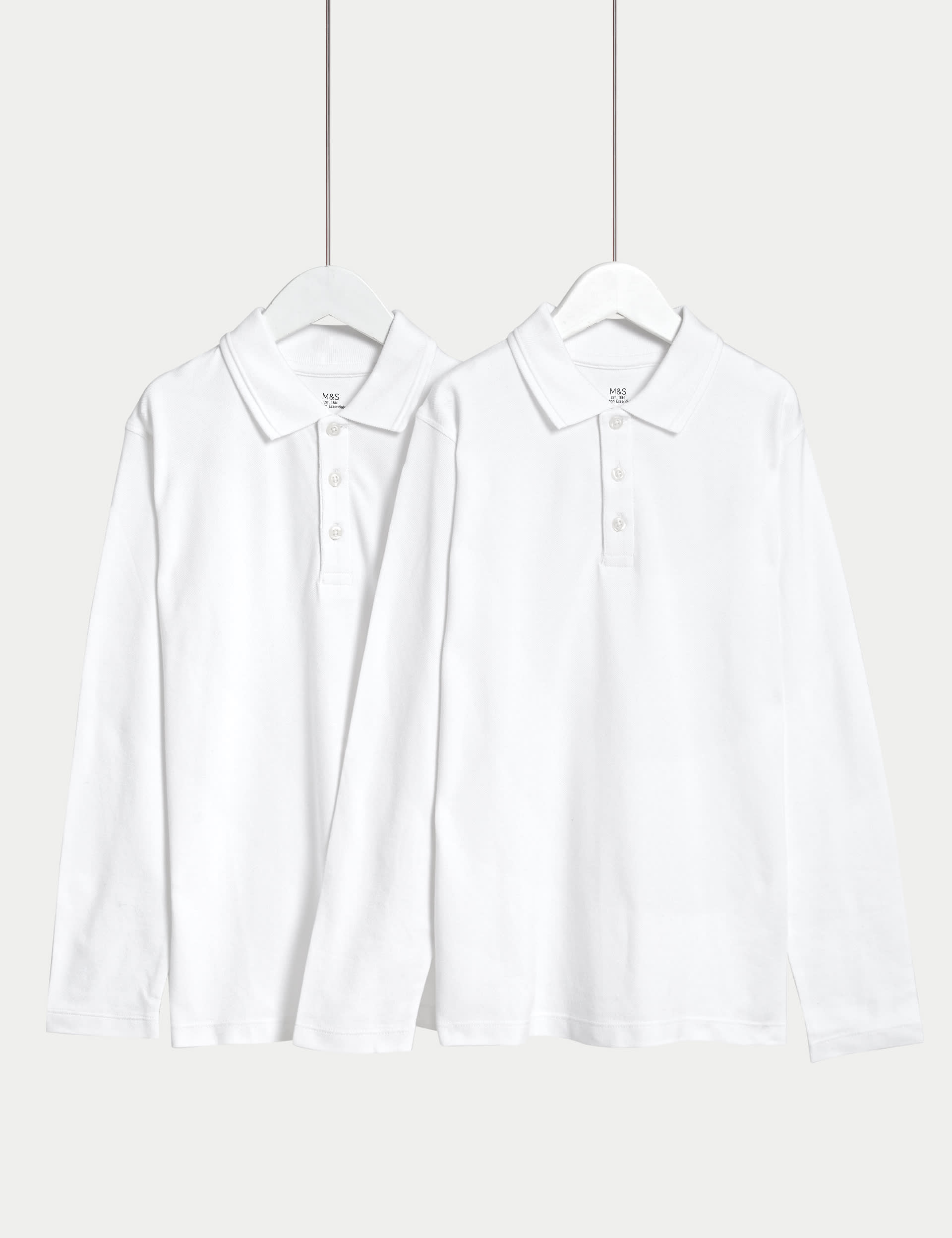 M&S Collection 2 Pack Unisex Pure Cotton Polo Shirts (2-18 Yrs) - 5-6 Y - White, White