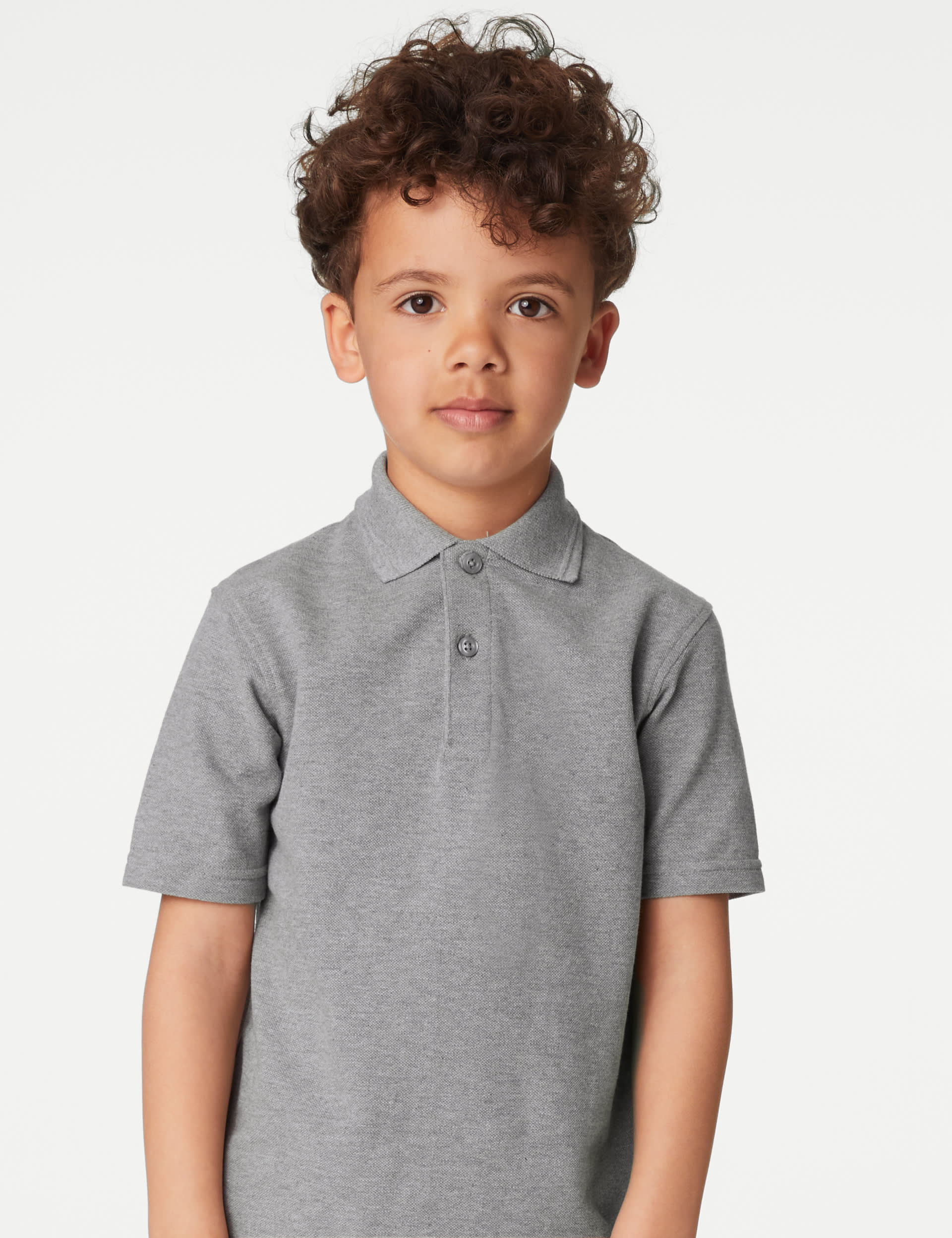 M&S Collection 3pk Unisex Pure Cotton School Polo Shirts (2-16 Yrs) - 9-10Y - Grey, Grey