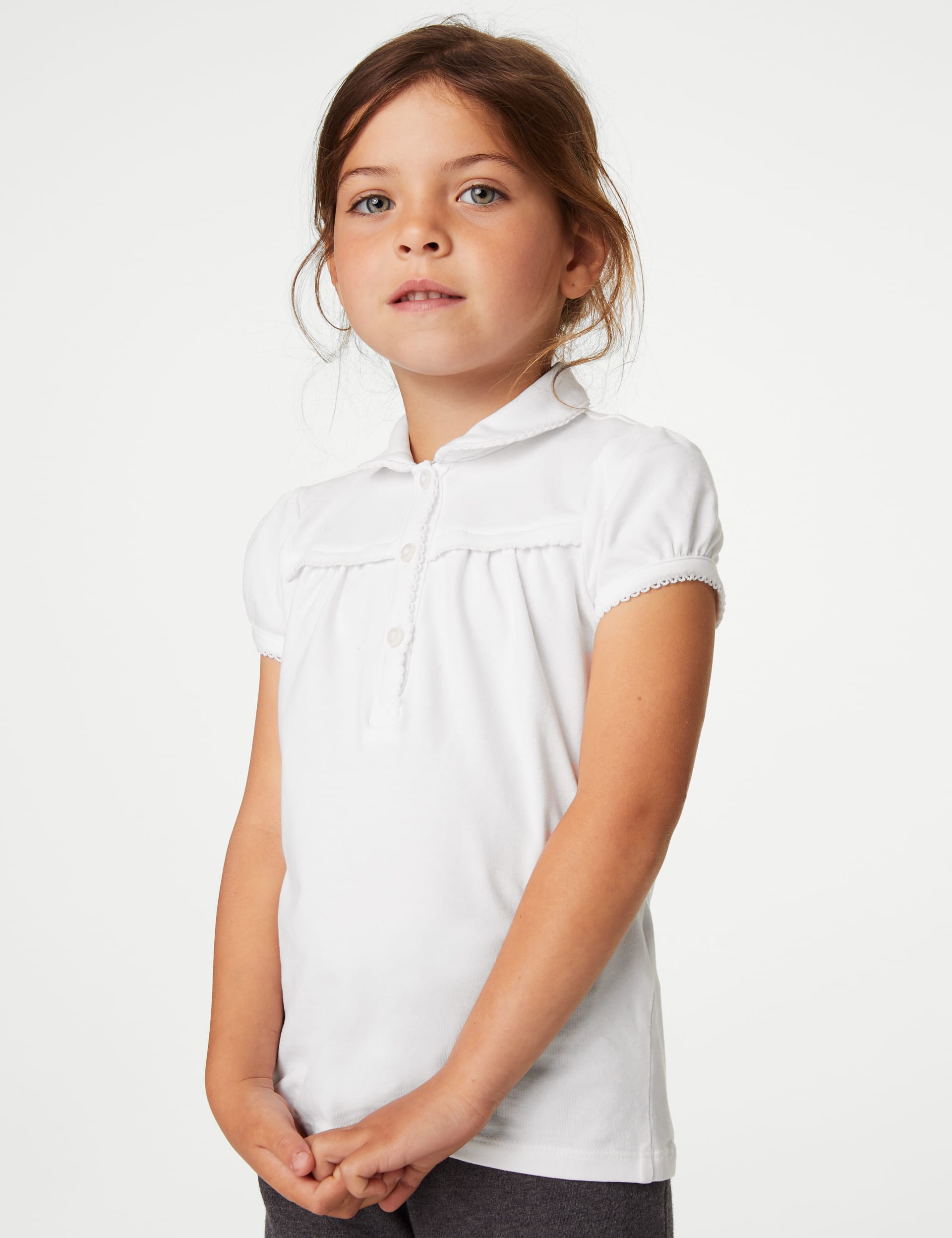 M&S Collection Girls 2 Pack Girls Jersey School Polo Shirts (2-18 Yrs) - 10-11 - White, White