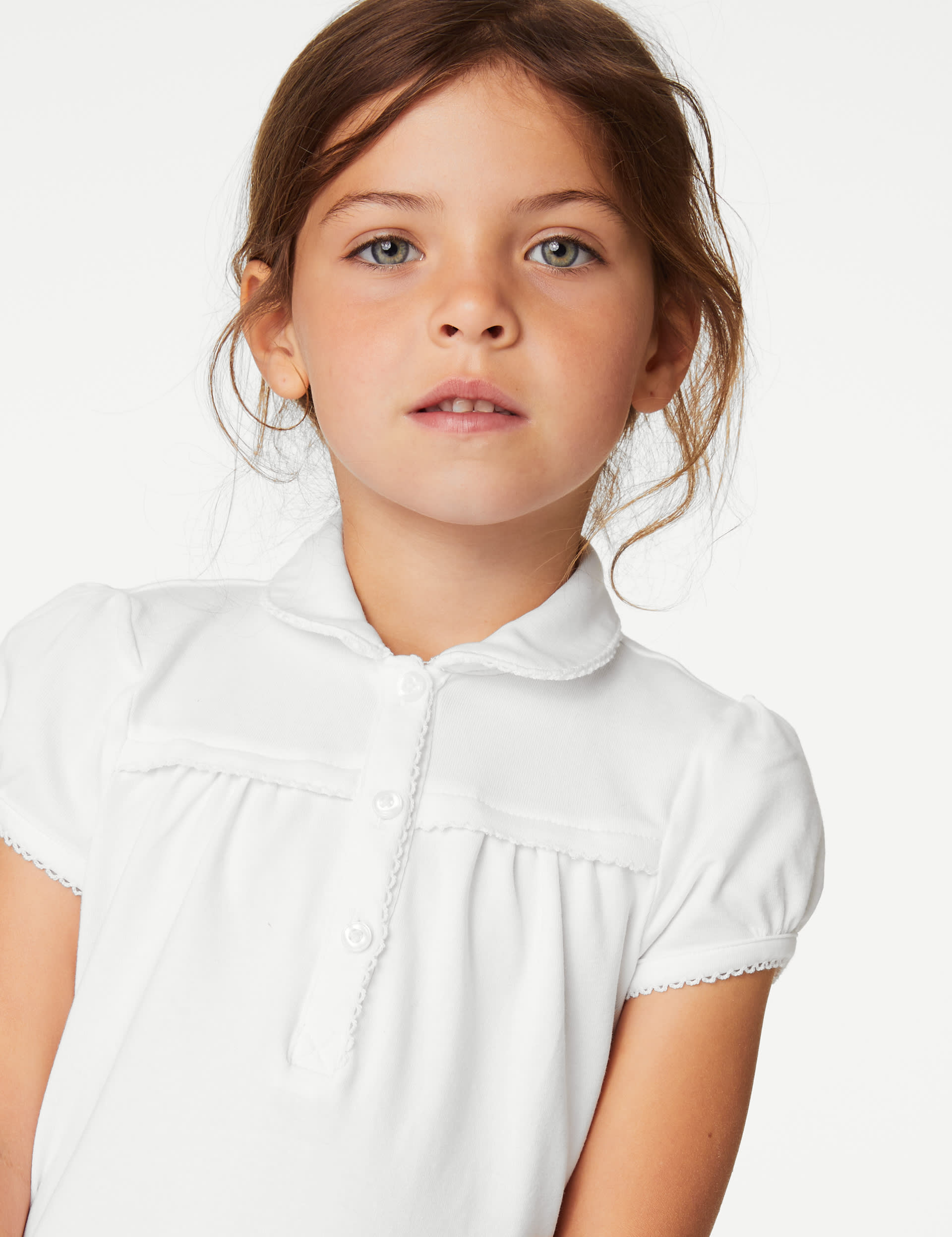 M&S Collection Girls 2 Pack Girls Jersey School Polo Shirts (2-18 Yrs) - 8-9 Y - White, White