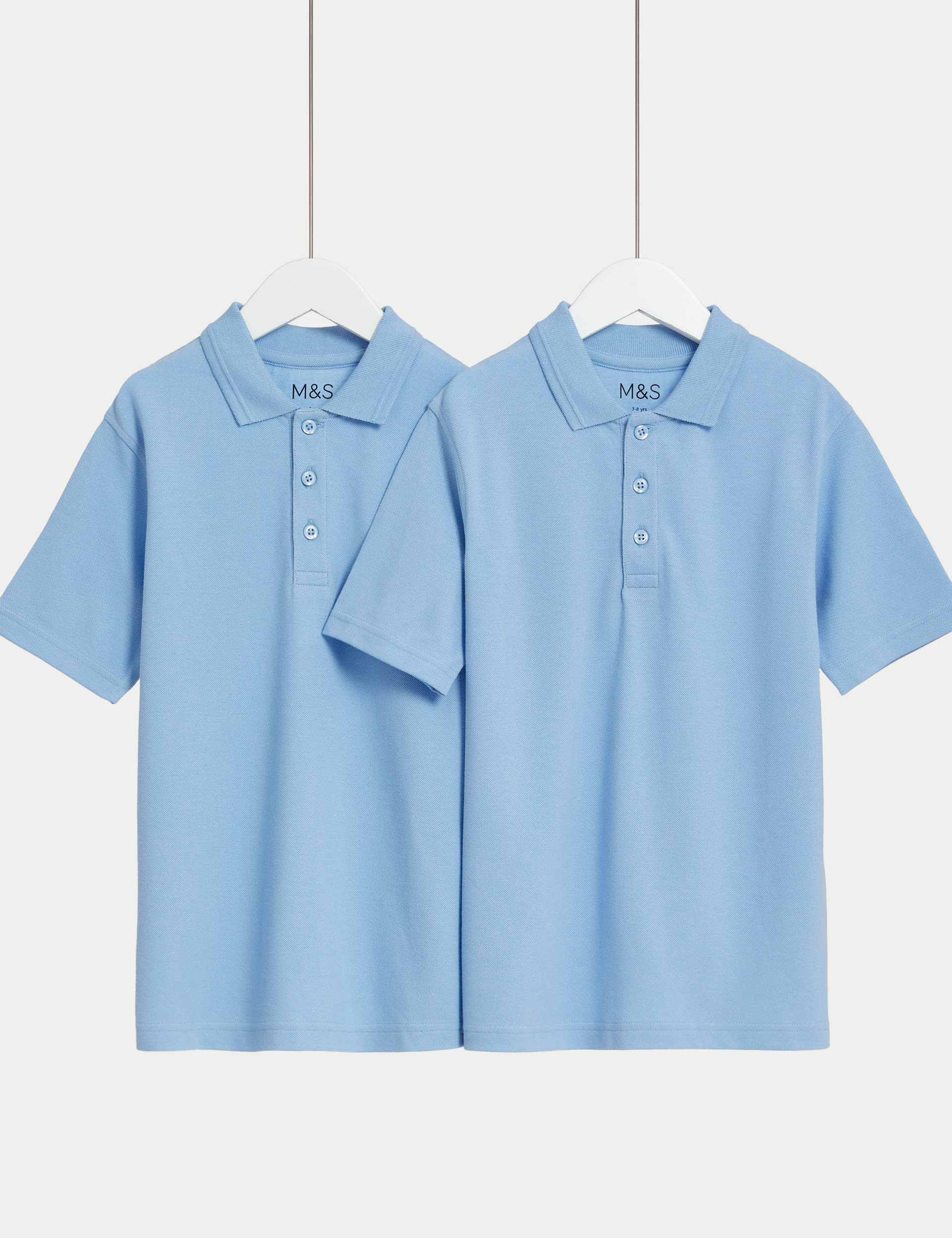 M&S Collection 2 Pack Unisex Stain Resist School Polo Shirts (2-18 Yrs) - 5-6 Y - Blue, White,Blue,B