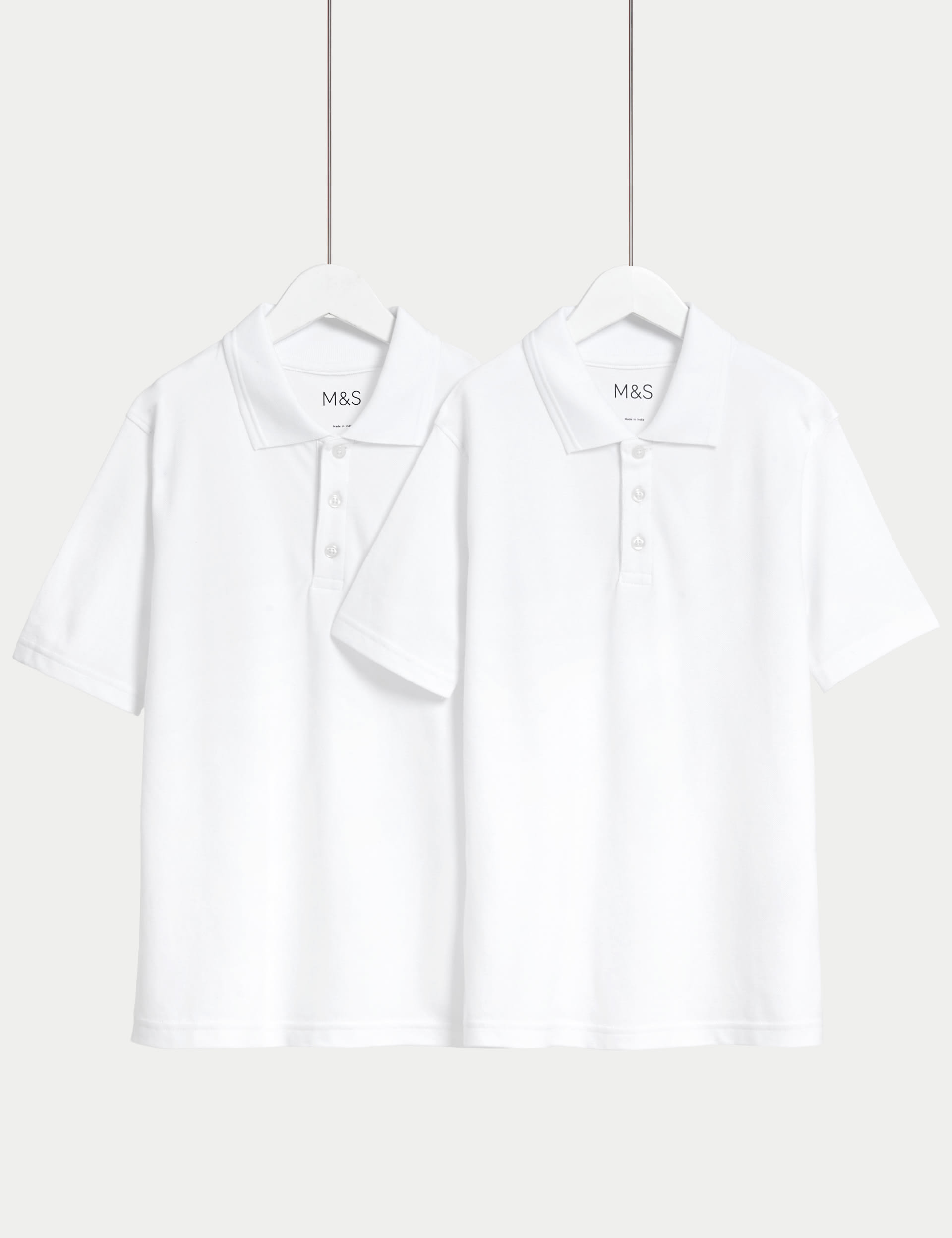 M&S Collection 2 Pack Unisex Stain Resist School Polo Shirts (2-18 Yrs) - 10-11 - White, Gold,Blue,R