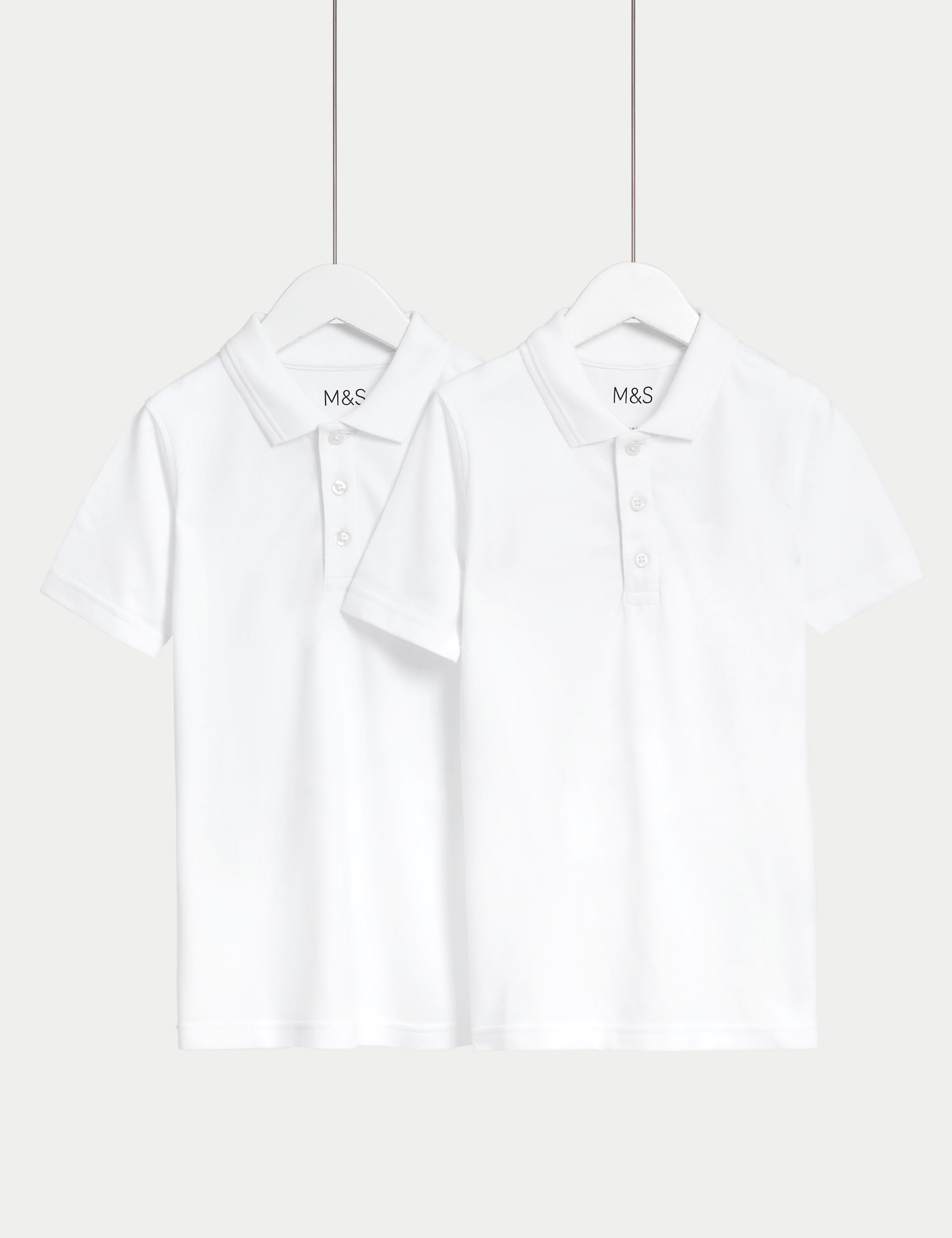 M&S Collection 2 Pack Unisex Slim Stain Resist School Polo Shirts (2-18 Yrs) - 14-15 - White, White,