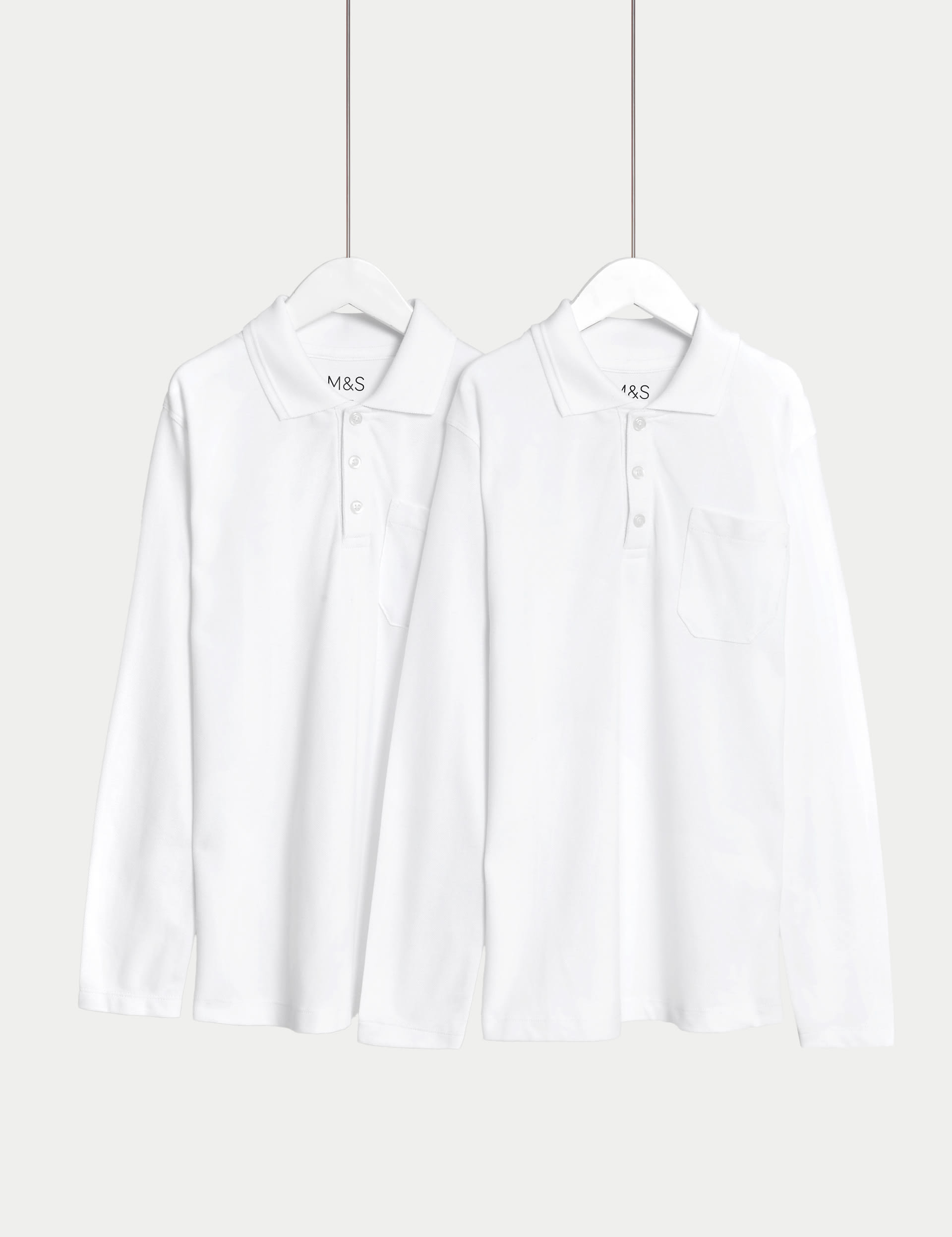 M&S Collection Pure Cotton Easy Dressing StayNew Polo Shirts (3-18 Yrs) - 4-5 Y - White, White