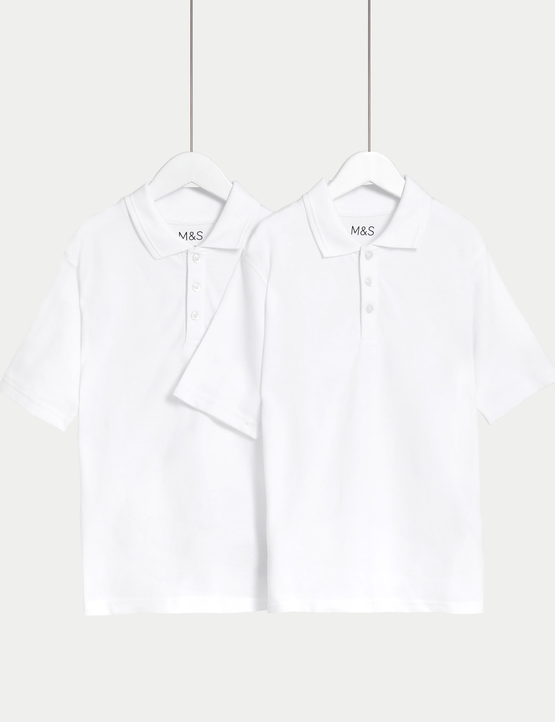 M&S Collection 2 Pack Unisex Easy Dressing School Polo Shirts (3-18 Yrs) - 11-12 - White, White