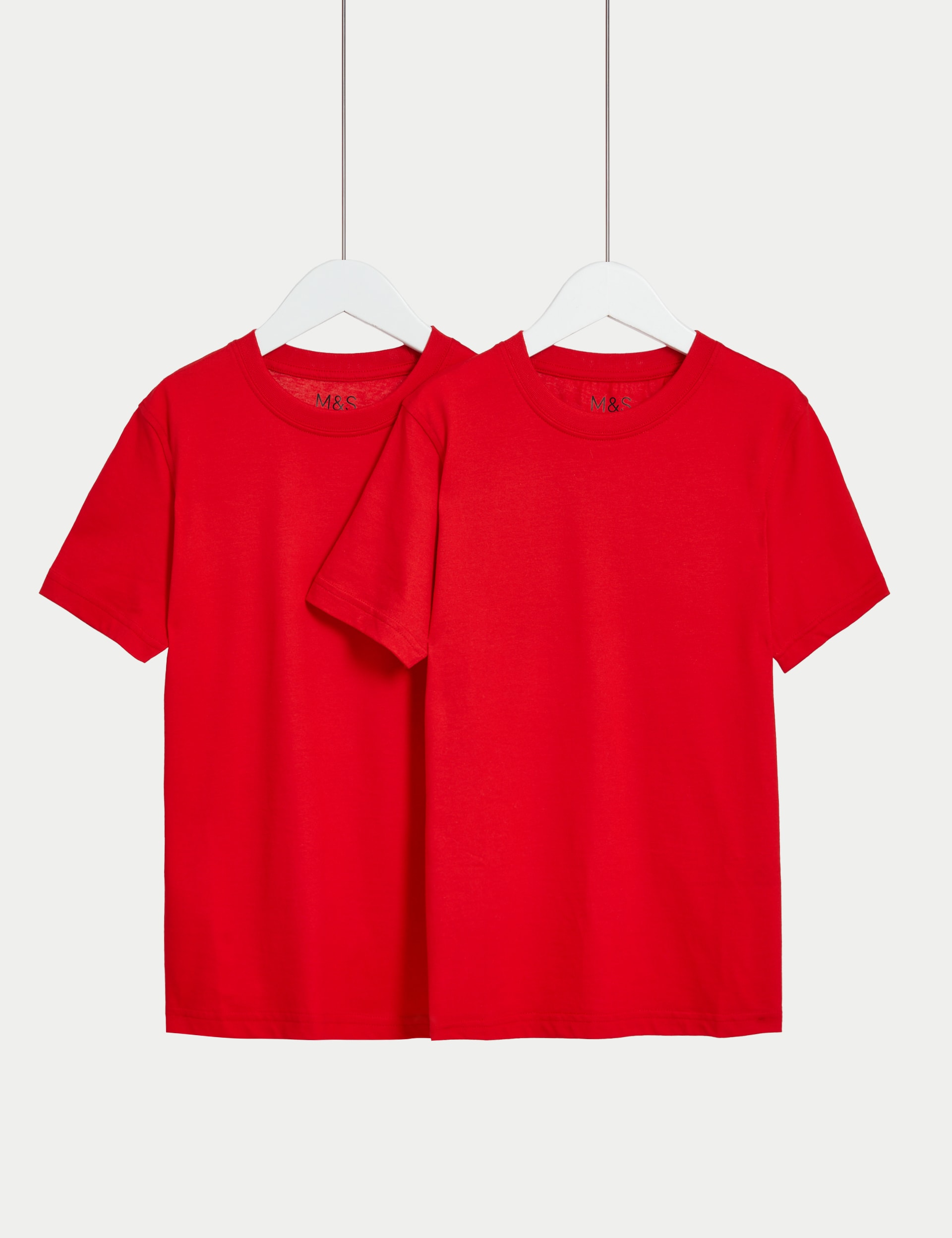 M&S Collection 2 Pack Unisex Pure Cotton School T-Shirts (2-16 Yrs) - 15-16 - Red, Red,Emerald,Pale 