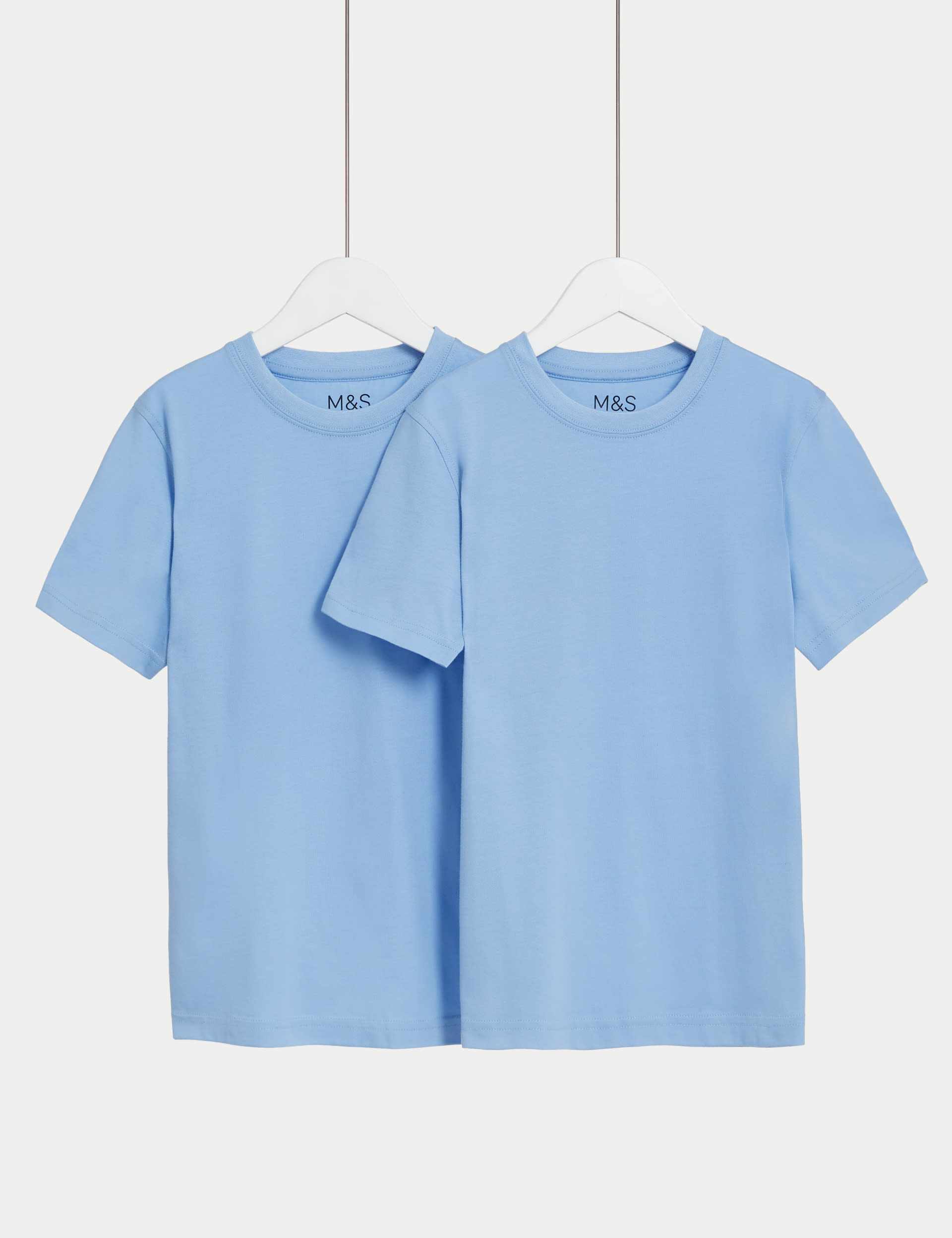 M&S Collection 2 Pack Unisex Pure Cotton School T-Shirts (2-16 Yrs) - 10-11 - Pale Blue, Emerald,Red