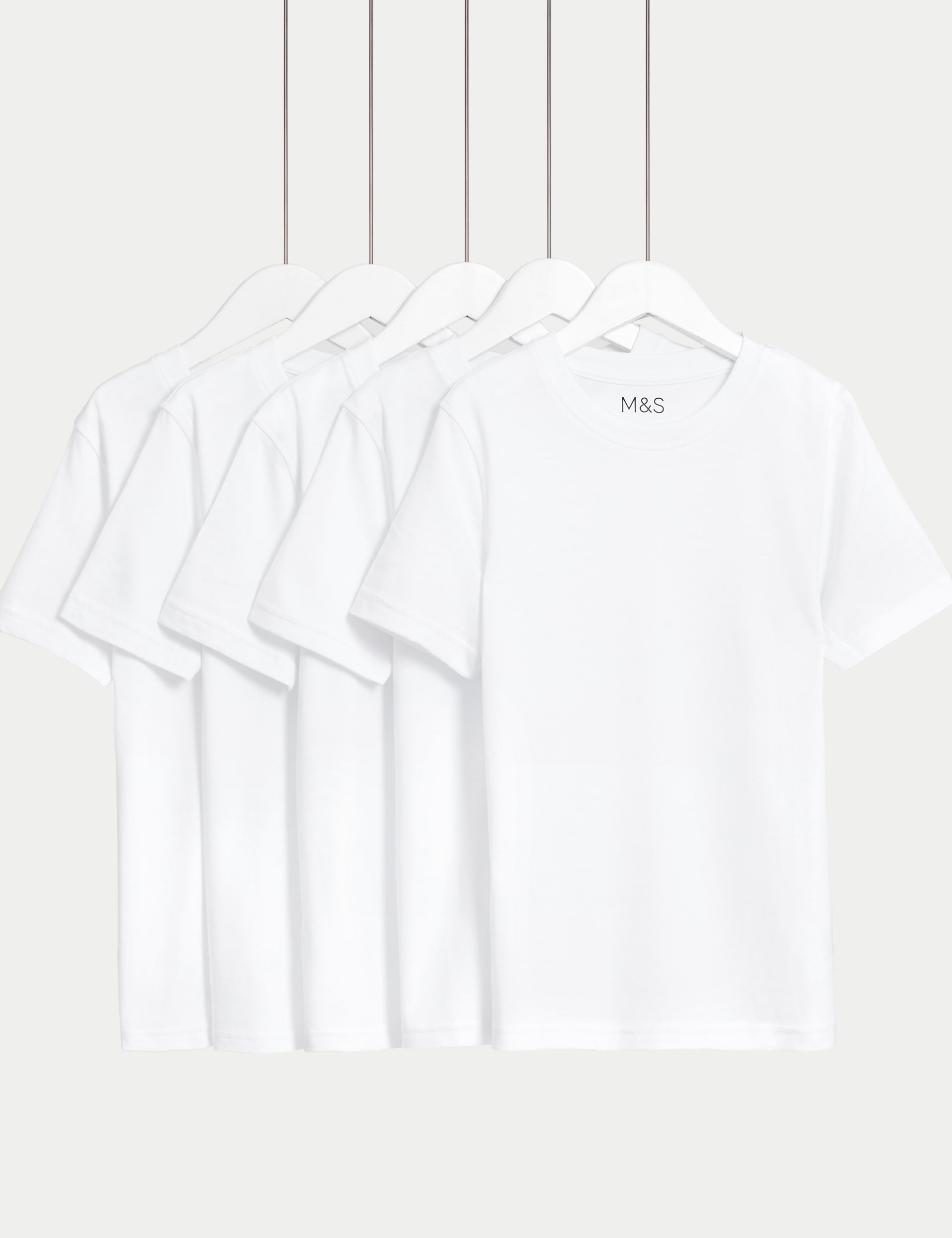 M&S Collection 5pk Pure Cotton Stain Resist School T-Shirts (2-16 Yrs) - 6-7 Y - White, White