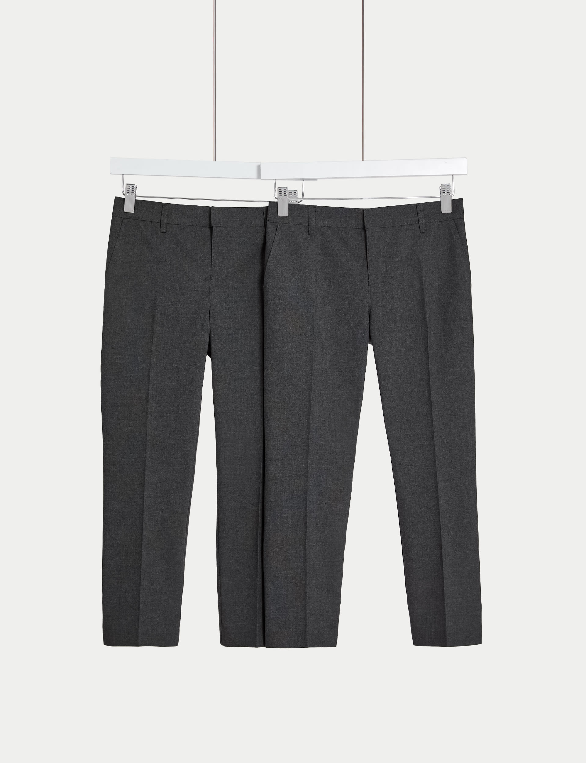 M&S Collection 2 Pack Boys Regular Leg Plus Waist School Trousers (2-18 Yrs) - 15-16 - Grey, Grey