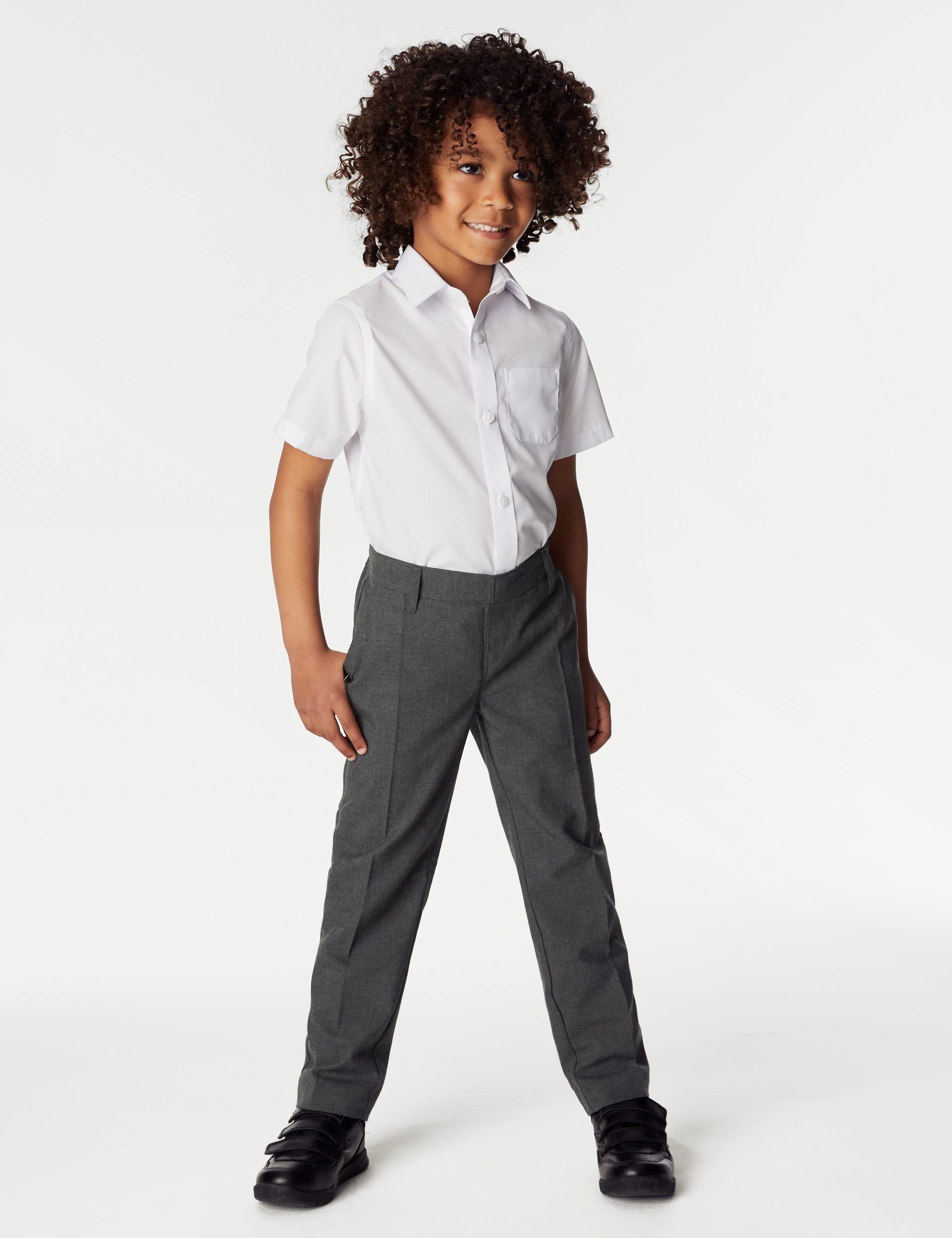 M&S Collection 2 Pack Boys Regular Leg School Trousers (2-18 Yrs) - 4-5 Y - Grey, Black,Charcoal,Grey,Navy