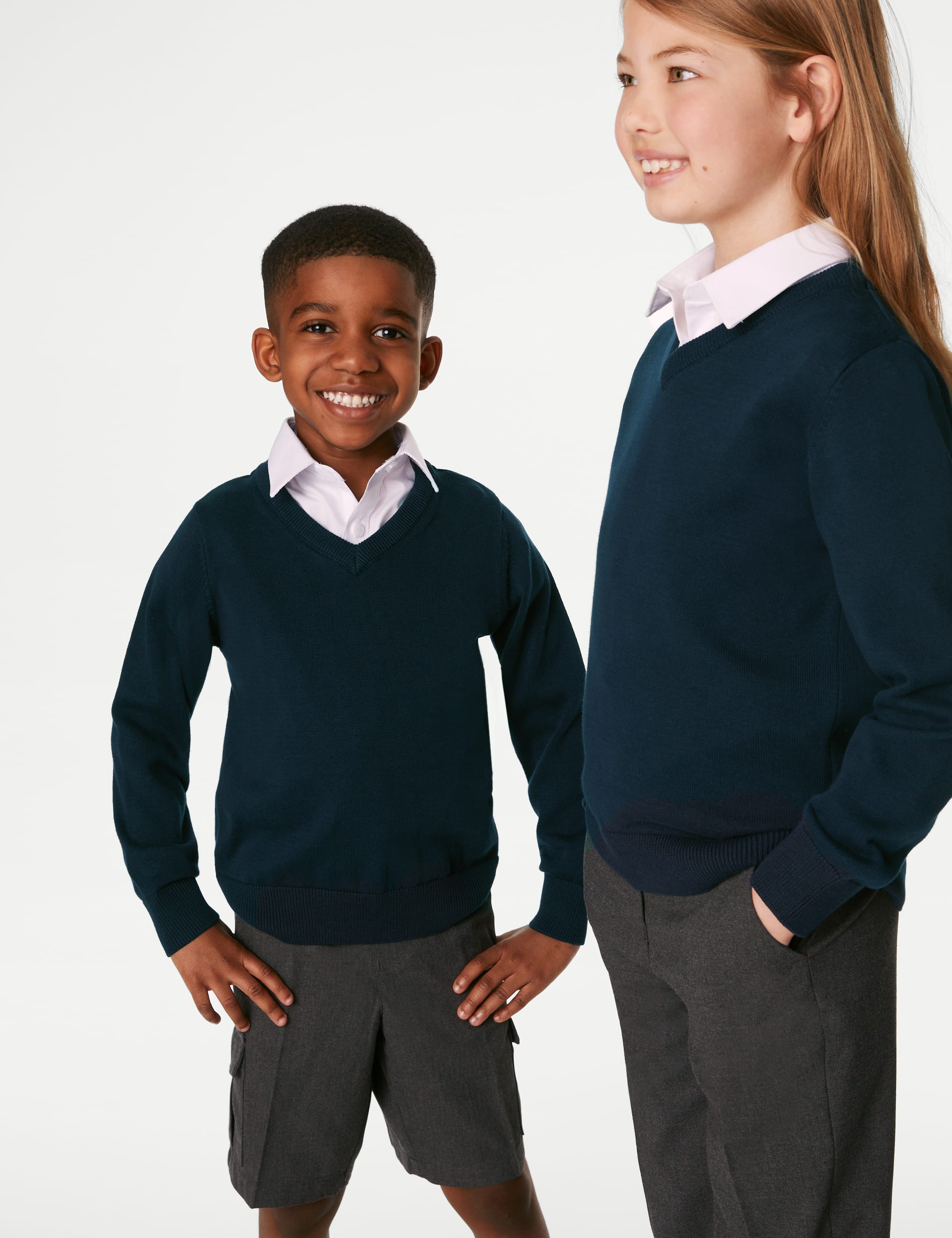 M&S Collection 2 Pack Unisex Pure Cotton School Jumper (3-18 Yrs) - 12-13 - Navy, Navy,Green,Burgund