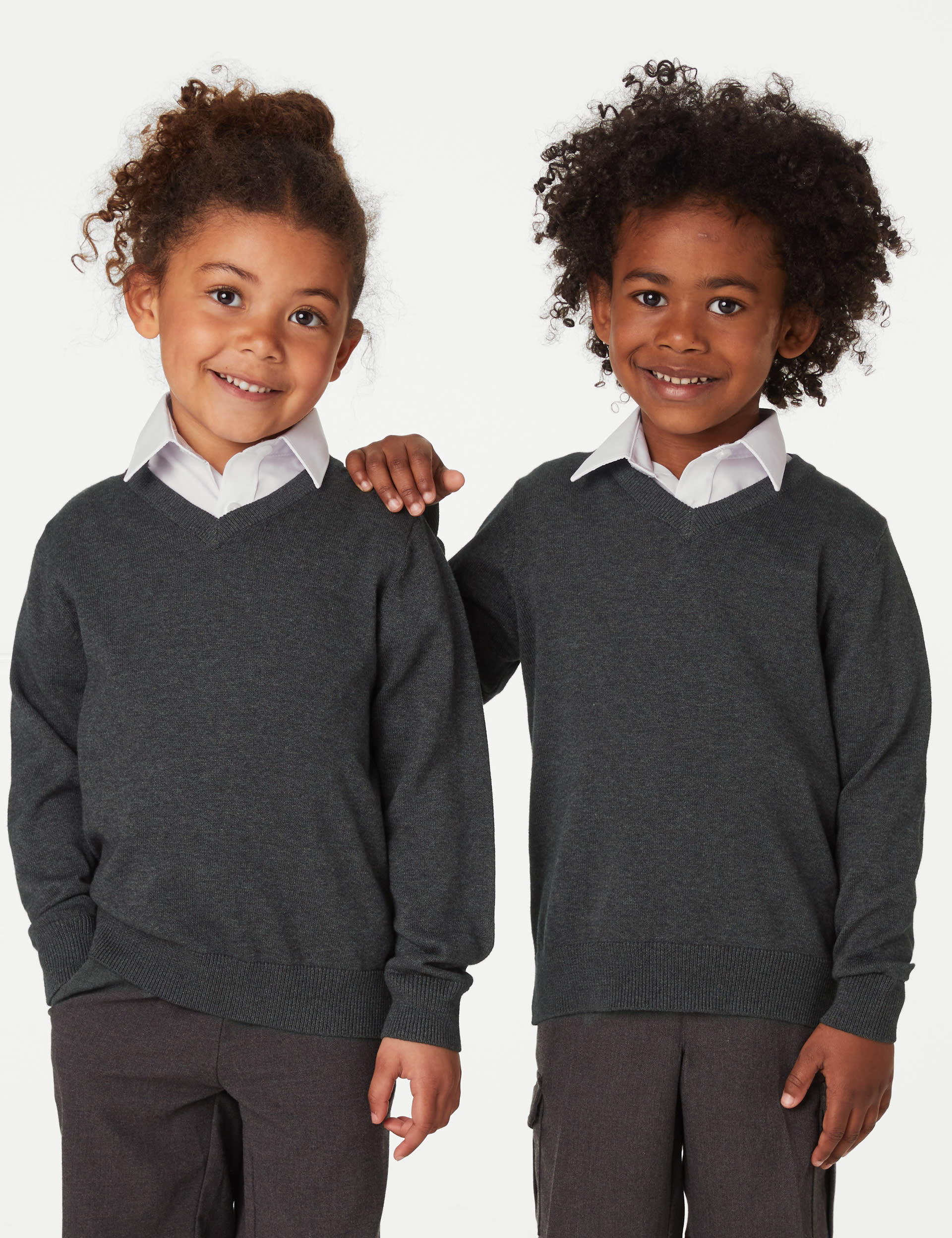 M&S Collection 2 Pack Unisex Pure Cotton School Jumper (3-18 Yrs) - 8-9 Y - Grey, Navy,Blue,Grey,Bla