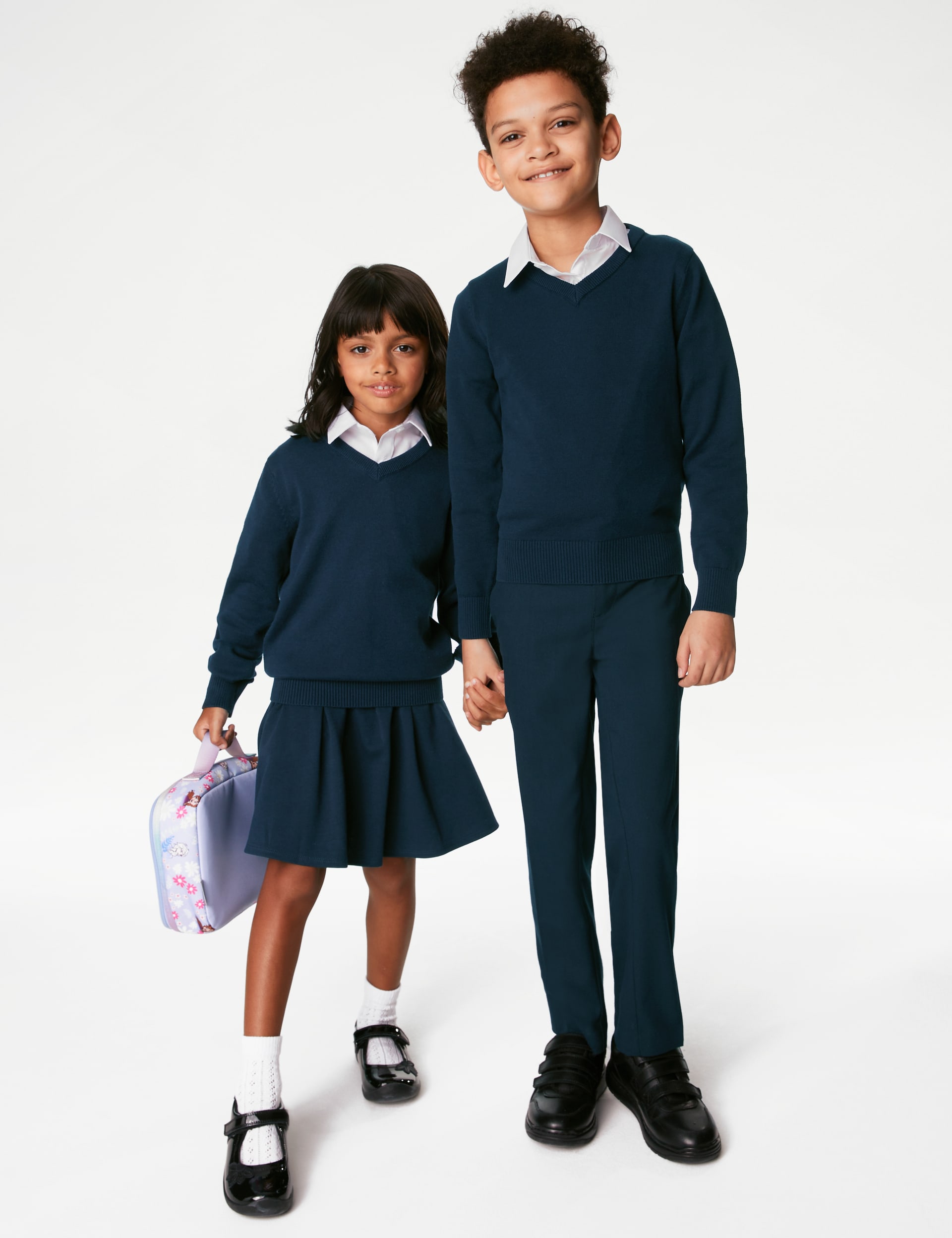 M&S Collection 2 Pack Unisex Slim Fit Cotton School Jumpers (3-18 Yrs) - 12-13 - Navy, Black,Navy