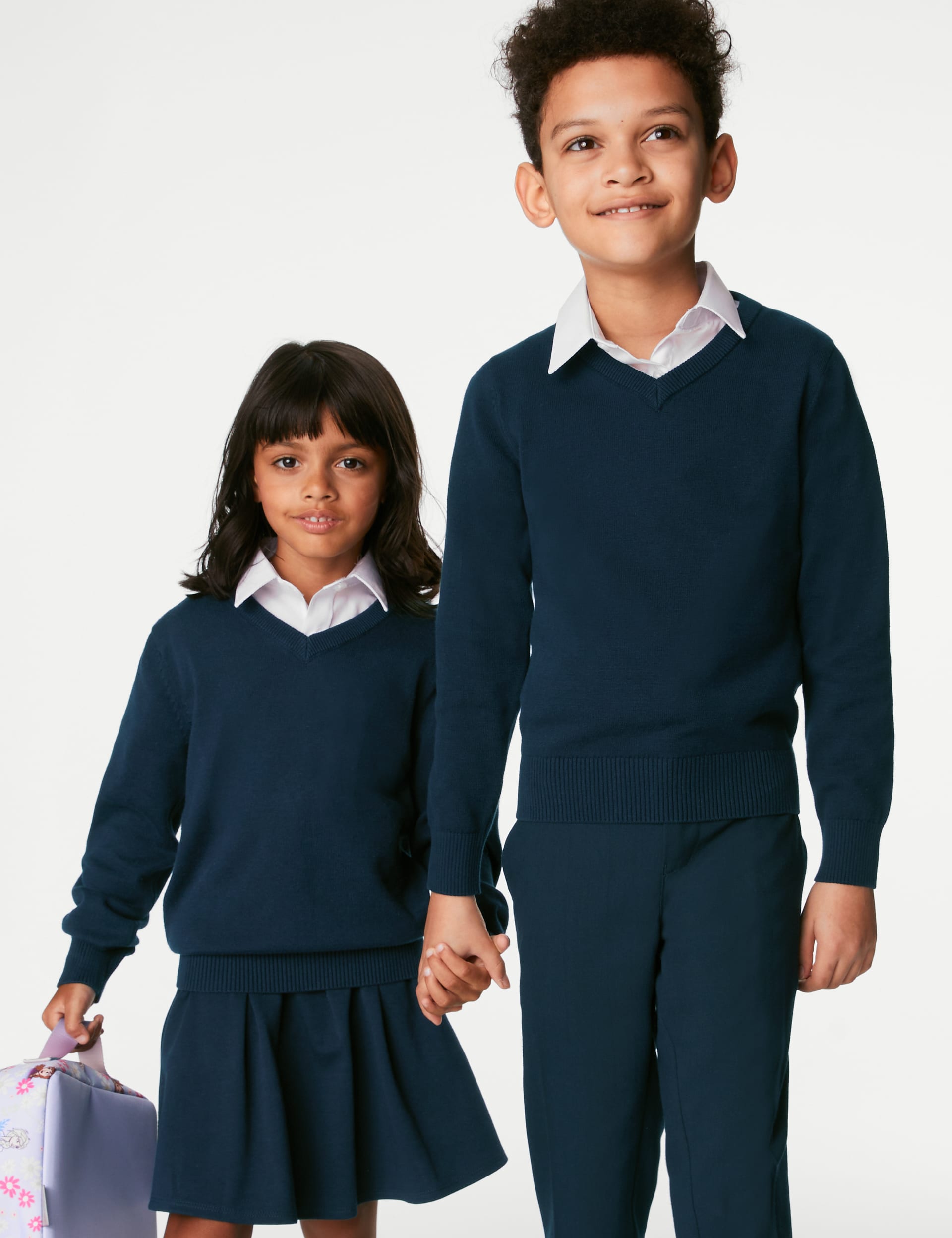 M&S Collection 2 Pack Unisex Slim Fit Cotton School Jumpers (3-18 Yrs) - 12-13 - Navy, Black,Navy