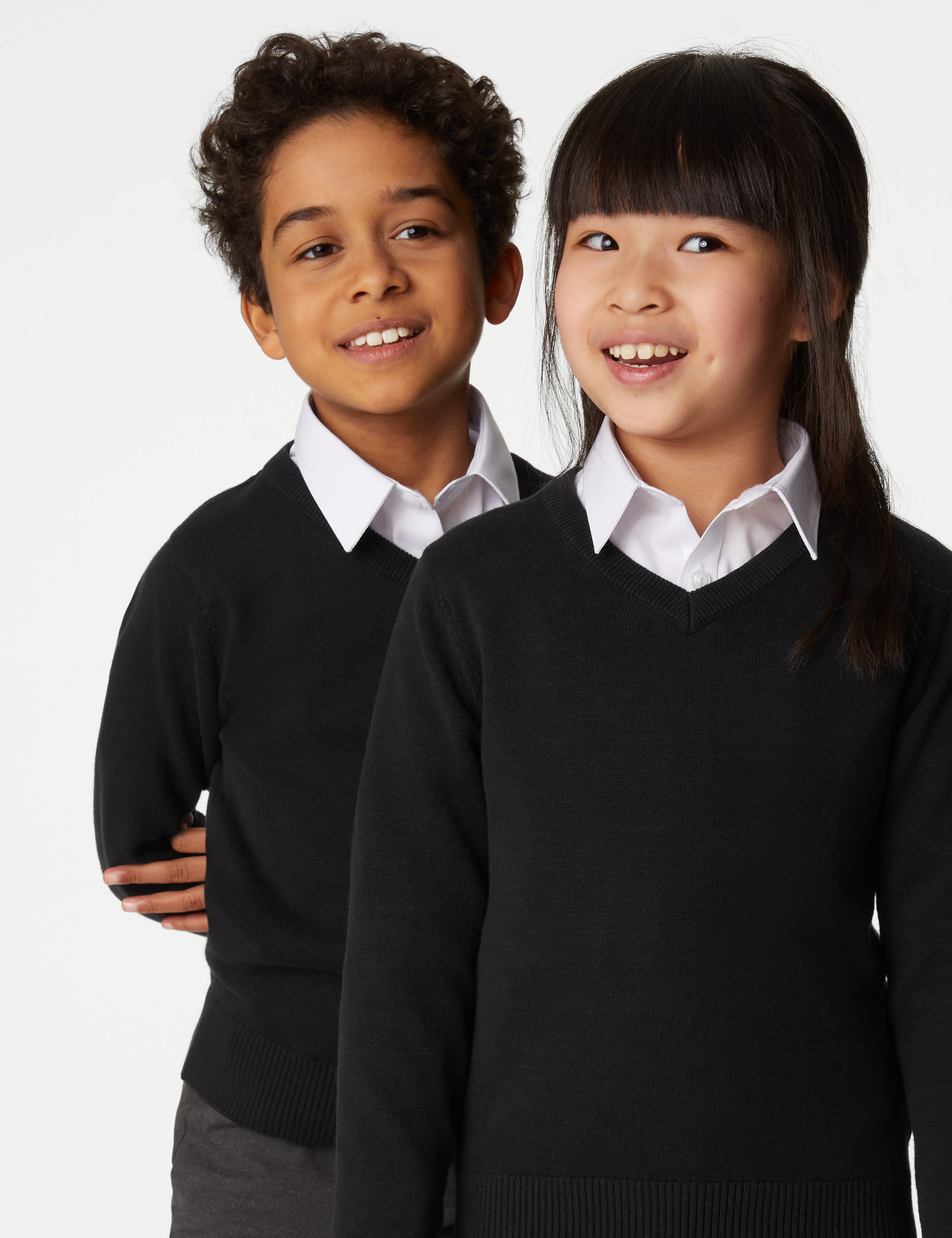 M&S Collection 2 Pack Unisex Slim Fit Cotton School Jumpers (3-18 Yrs) - 6-7 Y - Black, Navy,Black