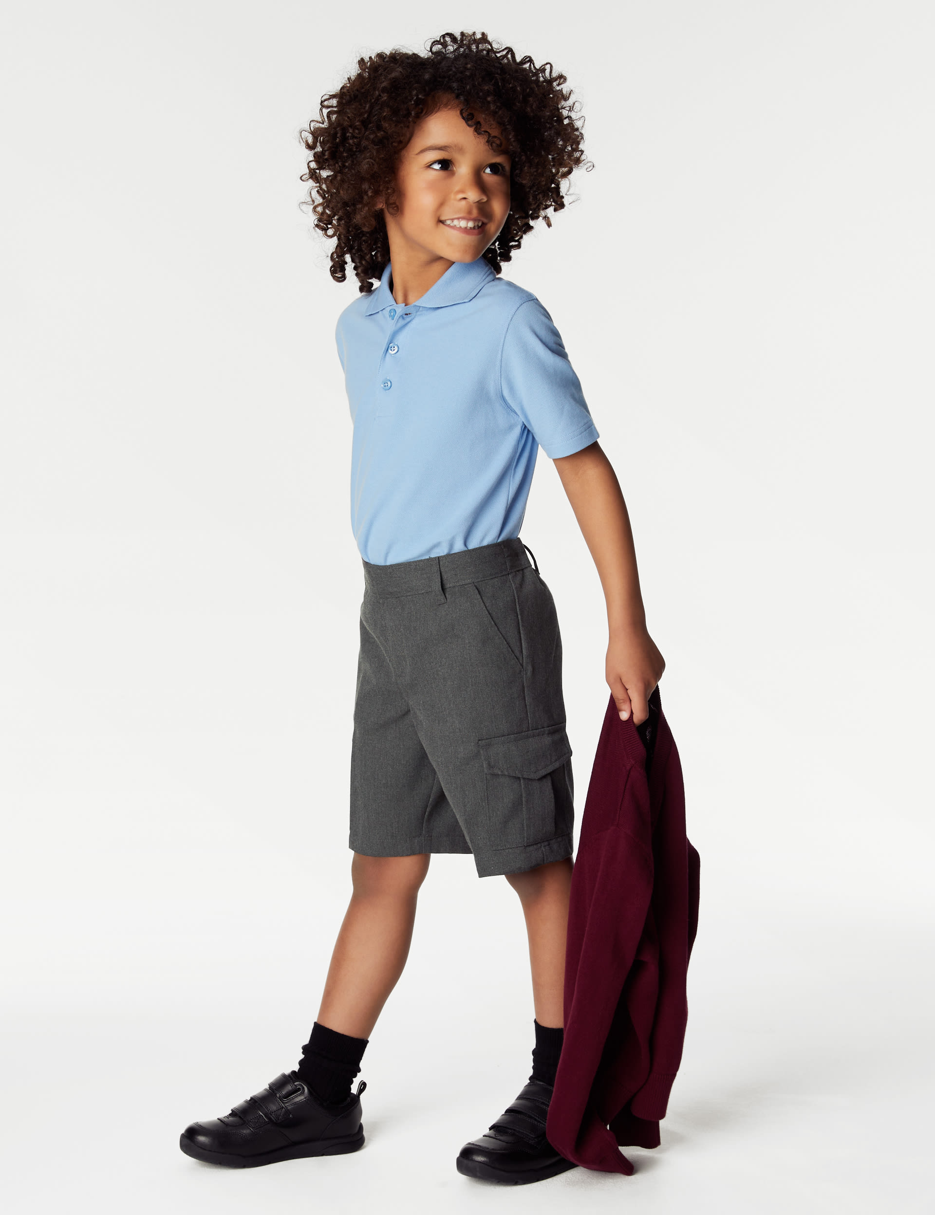 M&S Collection 2 Pack Boys Plus Waist Cargo School Shorts (4-14 Yrs) - 8-9 Y - Grey, Grey